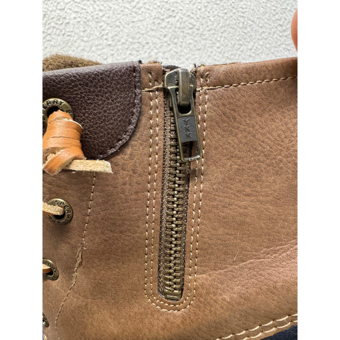 Sperry Brown & Navy Duck Boots With Side Zipper & Lace-Up Design #9838