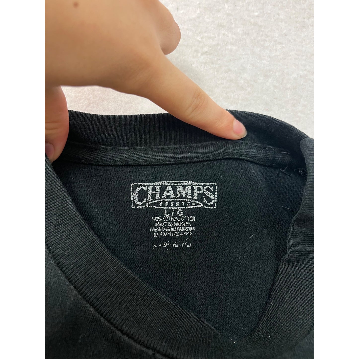 Champs Mens Black Long-Sleeve Cotton Crewneck Shirt Size L #8961
