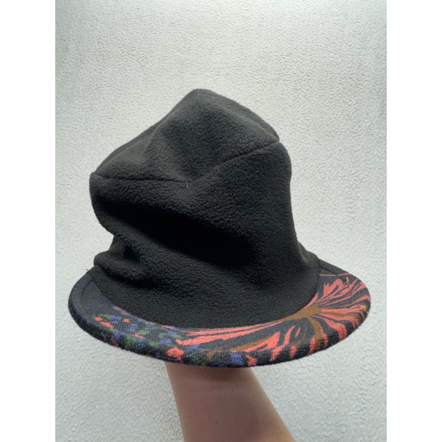 Convertible Black Floral Printed Cap With Neck Cover #9690