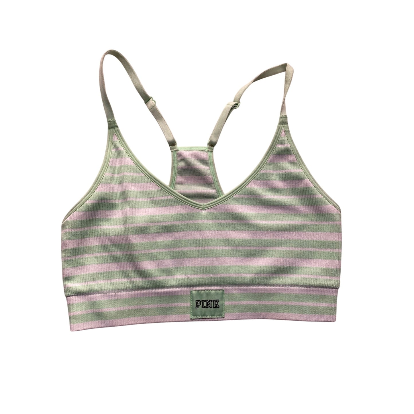 Pink Active Seamless Sports Bra Medium Striped Adjustable Straps #7131