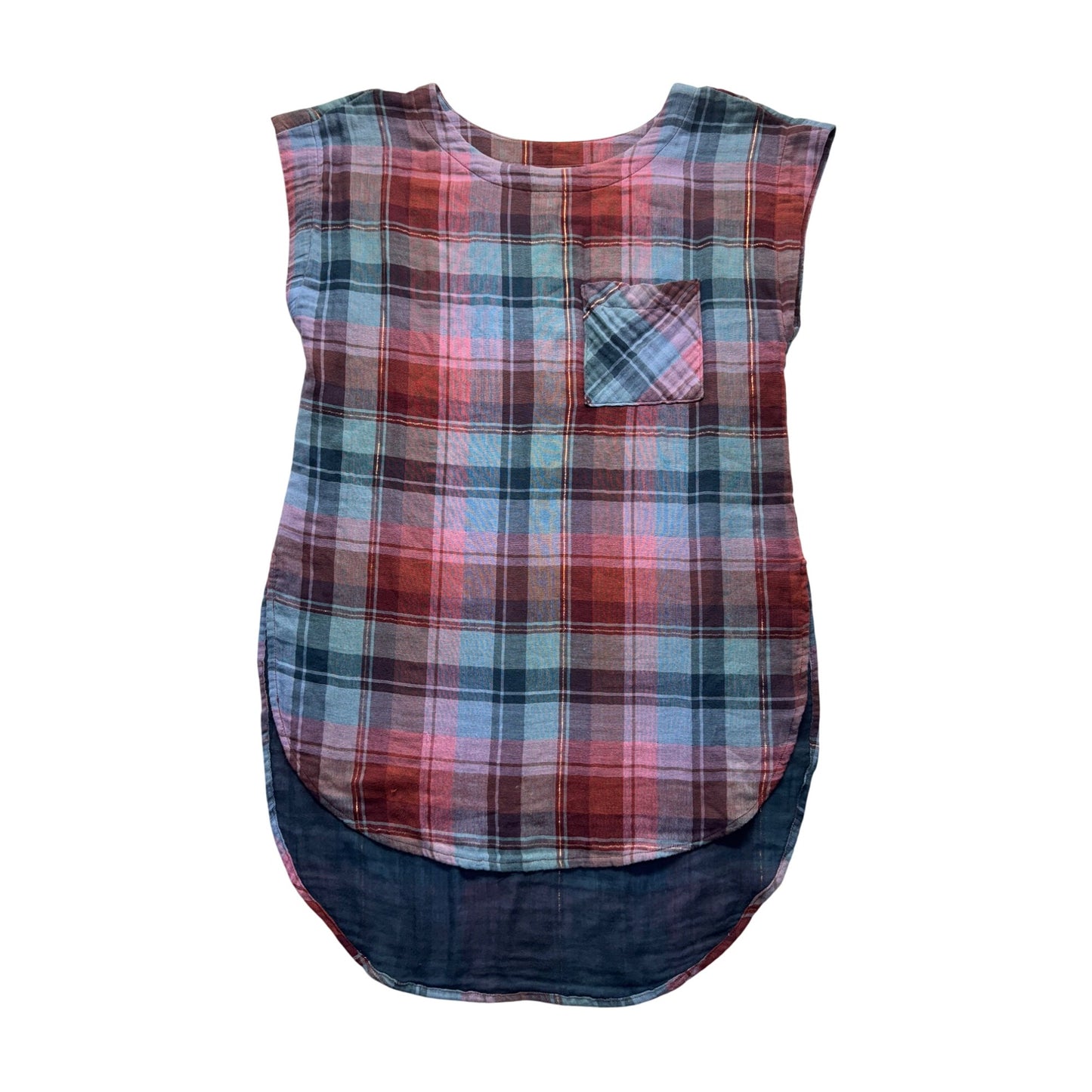 Akemi + Kin Plaid Sleeveless Tunic Top S Cotton Blend #219B