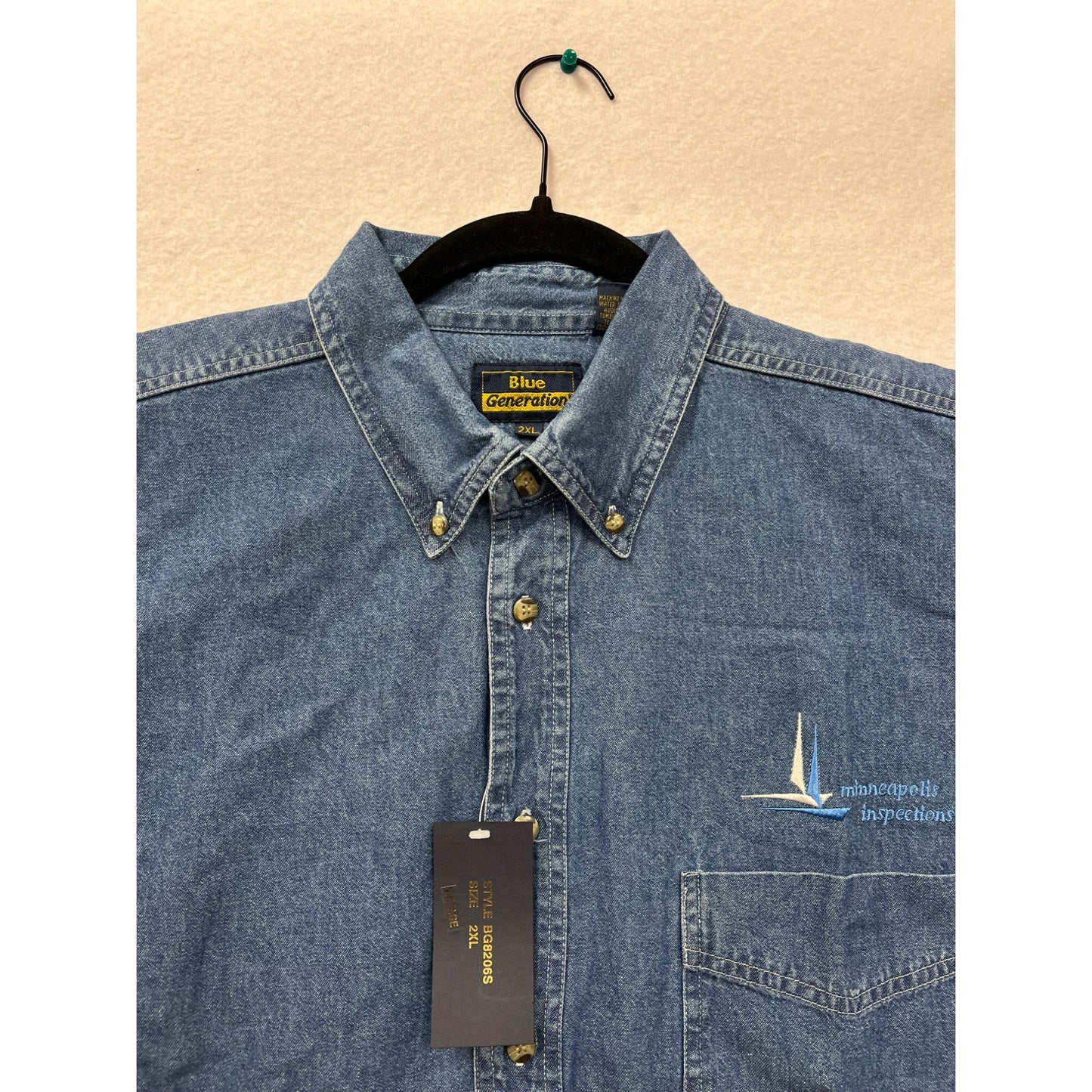 Blue Generation Denim Shirt W/ Minneapolis Inspections Logo & Pocket #6126
