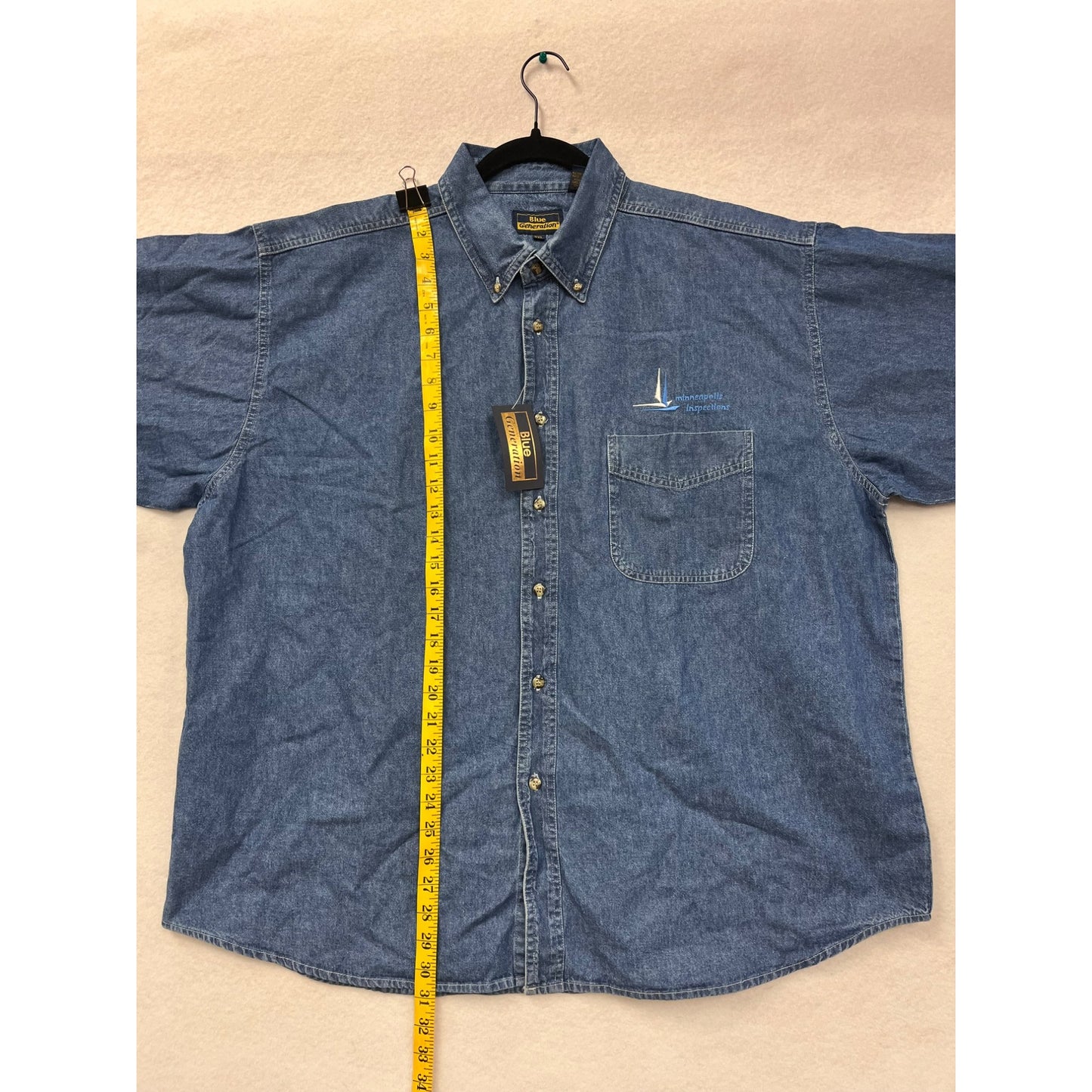 Blue Generation Denim Shirt W/ Minneapolis Inspections Logo & Pocket #6126