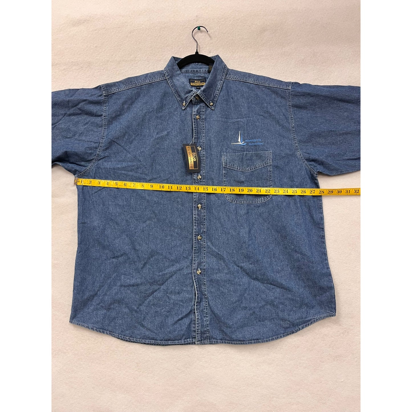 Blue Generation Denim Shirt W/ Minneapolis Inspections Logo & Pocket #6126