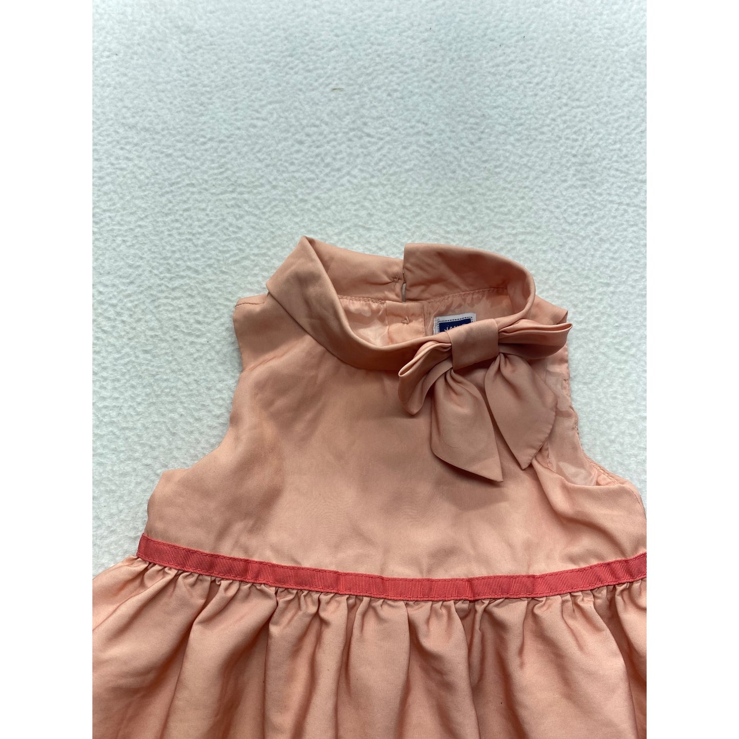 Janie & Jack Peach Horse Print Toddler Dress 18-24M With Bow Collar & Tulle Lining #7366