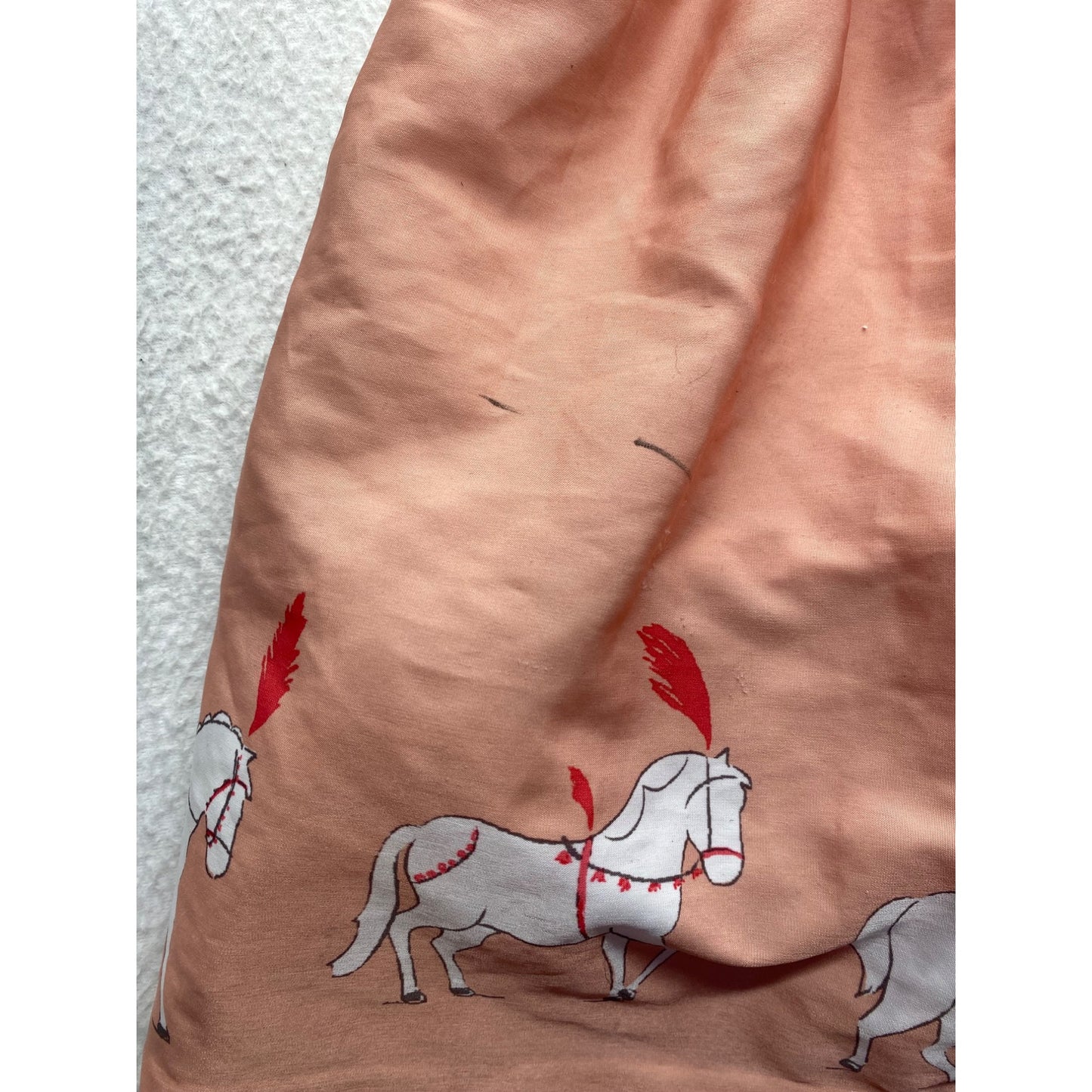 Janie & Jack Peach Horse Print Toddler Dress 18-24M With Bow Collar & Tulle Lining #7366