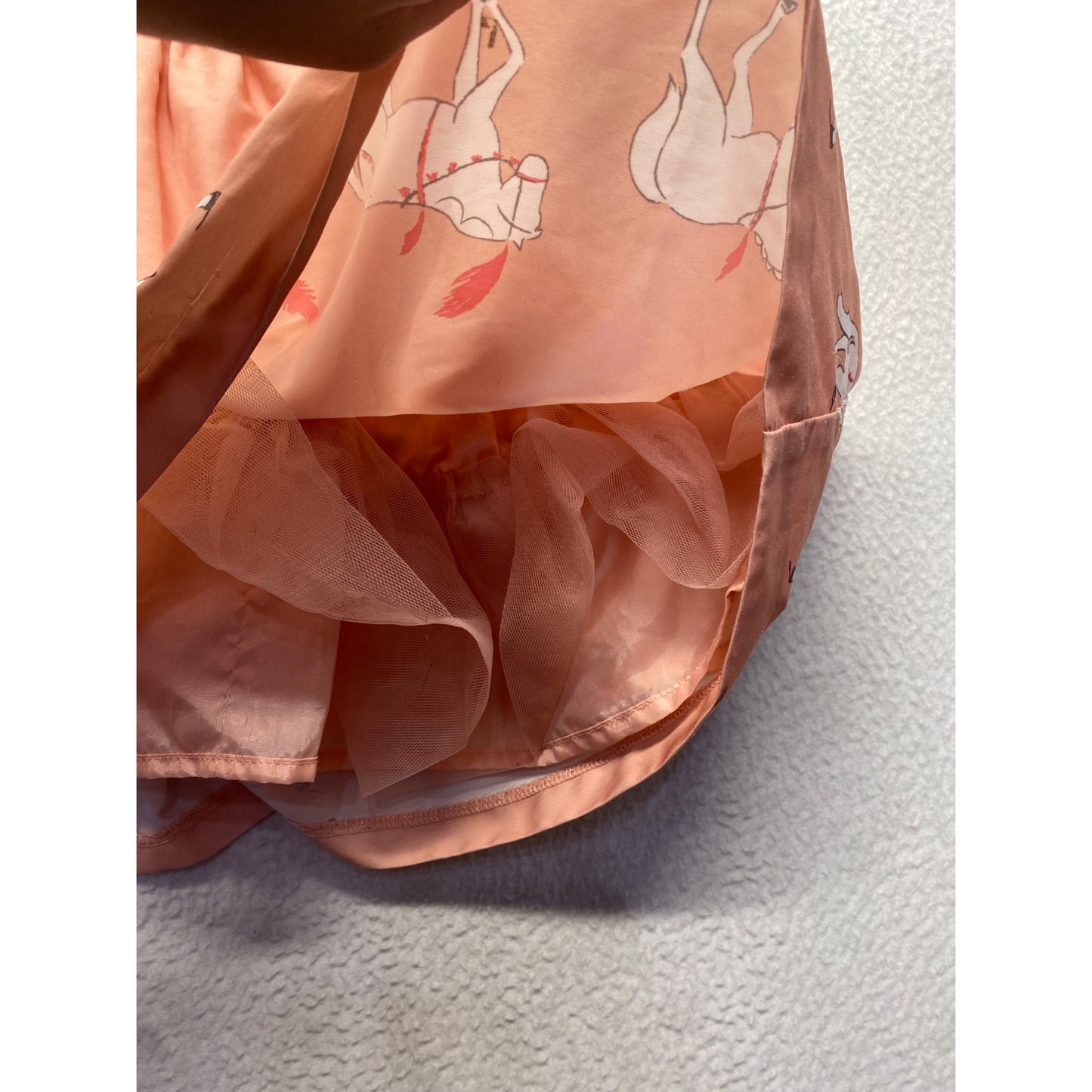 Janie & Jack Peach Horse Print Toddler Dress 18-24M With Bow Collar & Tulle Lining #7366