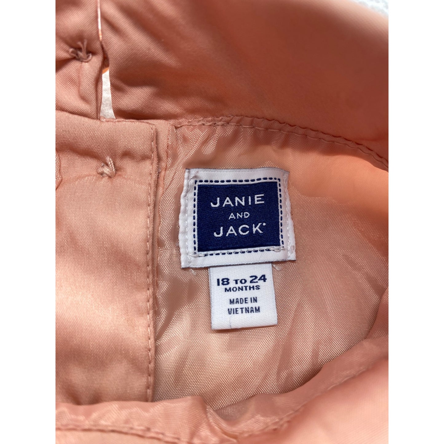 Janie & Jack Peach Horse Print Toddler Dress 18-24M With Bow Collar & Tulle Lining #7366