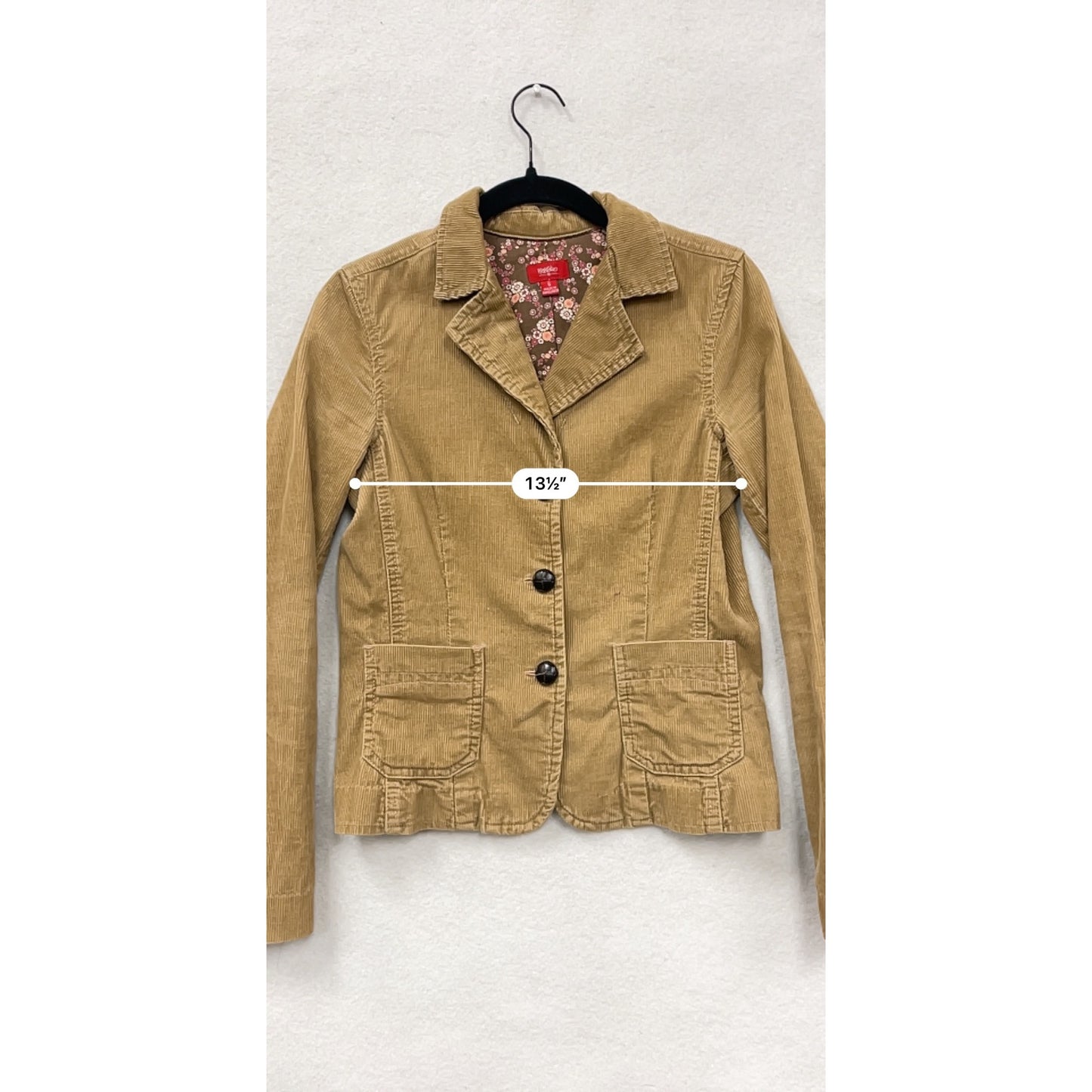 Womens Mossaio Tan Corduroy Blazer Jacket S Button Front Floral Lining #6894