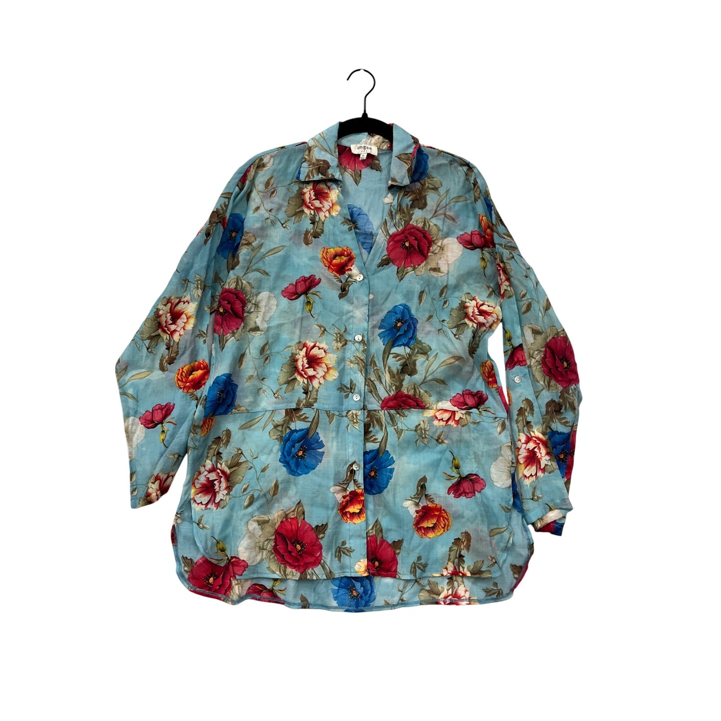 Women’s Medium Floral Button-Up Sheer Long-Sleeve Blouse By Umgee #6585