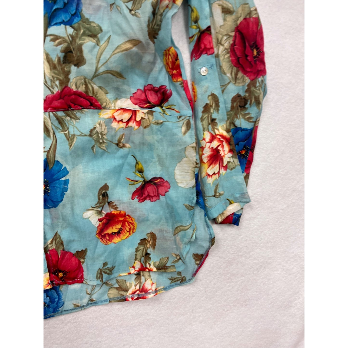 Women’s Medium Floral Button-Up Sheer Long-Sleeve Blouse By Umgee #6585