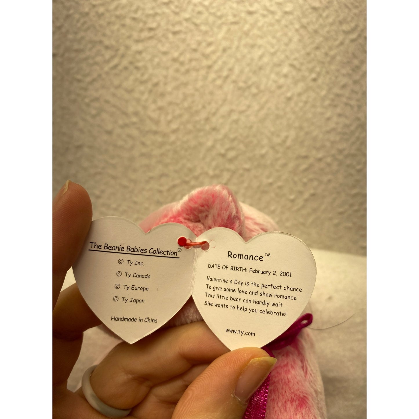 Ty Beanie Baby Romance Valentine Pink Bear Plush 2001 Collectible Stuffed Animal With Tag #7253