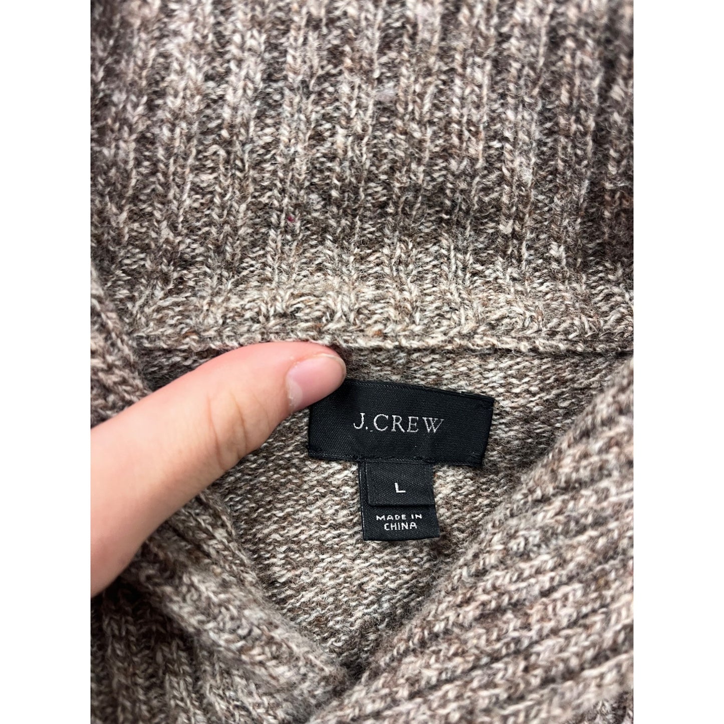 J.Crew Lambswool Shawl Collar Sweater Size L Brown Heather #8316