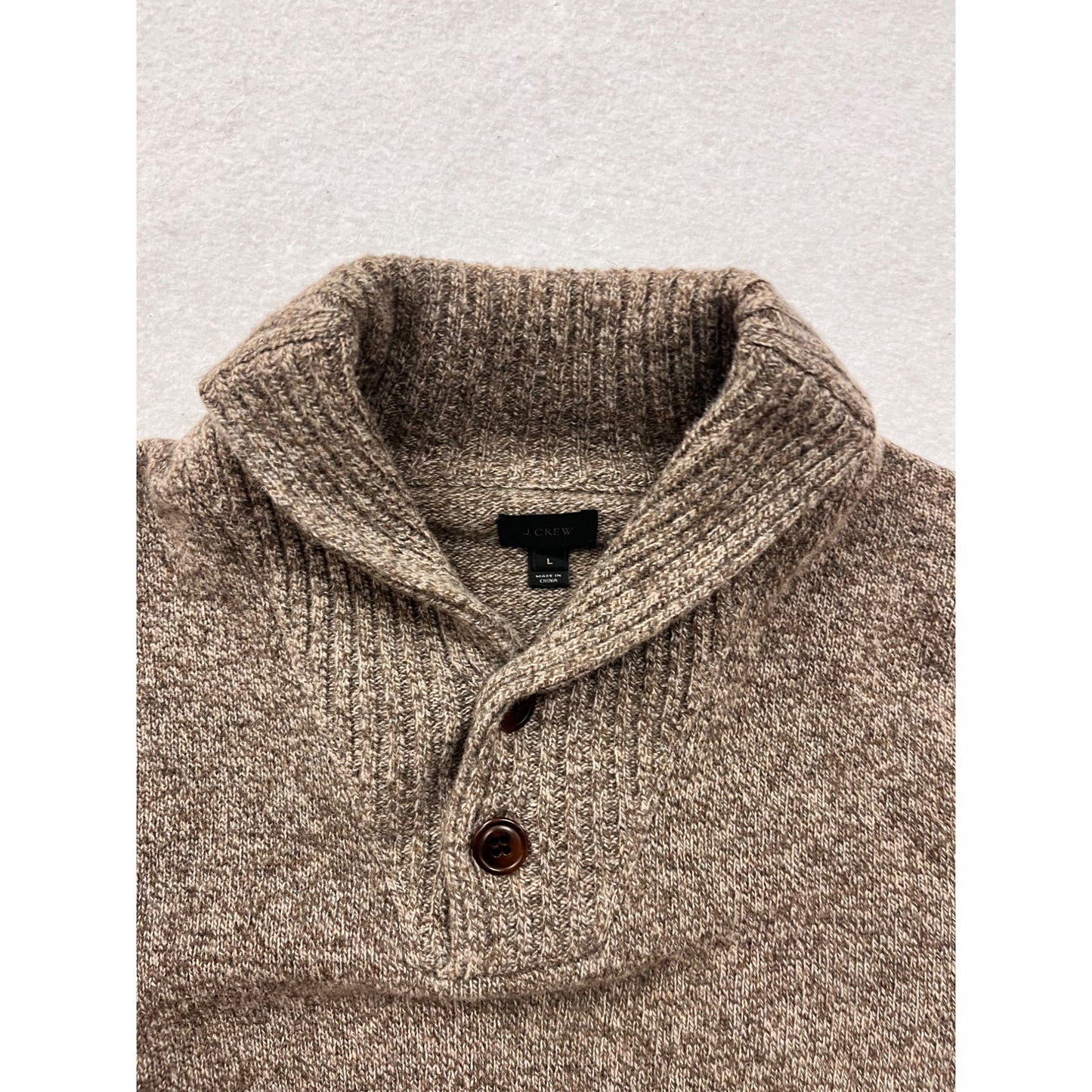 J.Crew Lambswool Shawl Collar Sweater Size L Brown Heather #8316