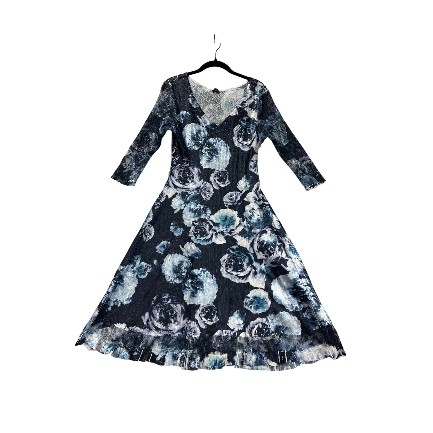 Komarov Womens Large Floral Print Lace Trim Charmeuse Dress 3/4 Lace Sleeves #6688
