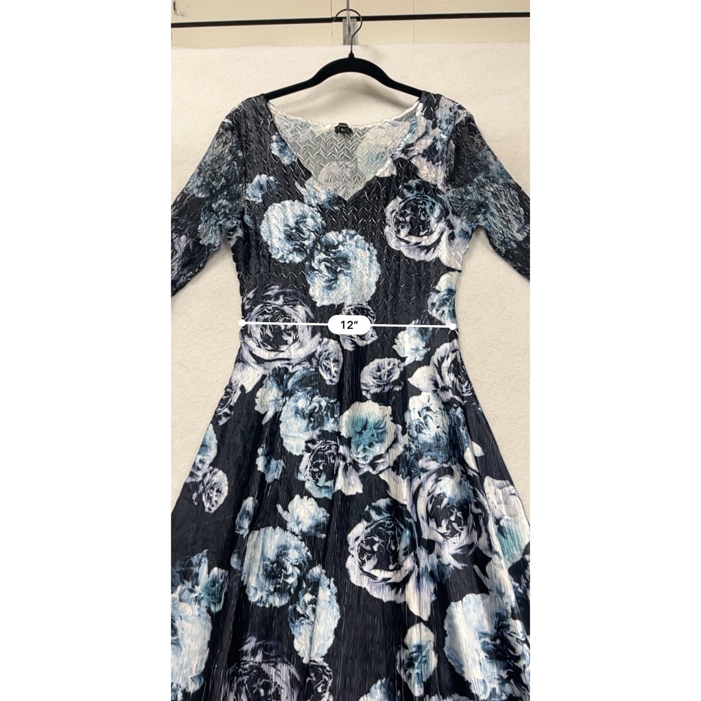 Komarov Womens Large Floral Print Lace Trim Charmeuse Dress 3/4 Lace Sleeves #6688