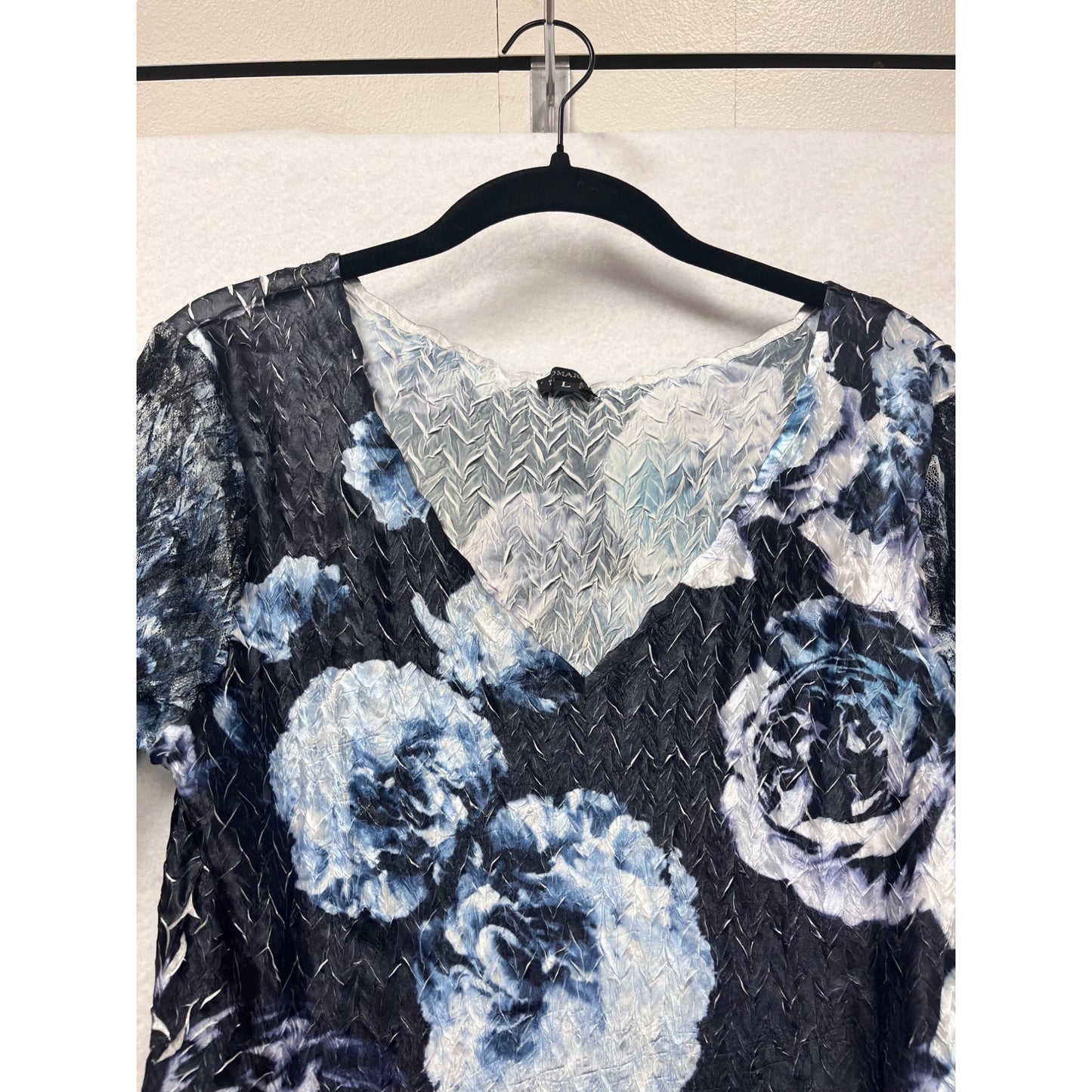 Komarov Womens Large Floral Print Lace Trim Charmeuse Dress 3/4 Lace Sleeves #6688