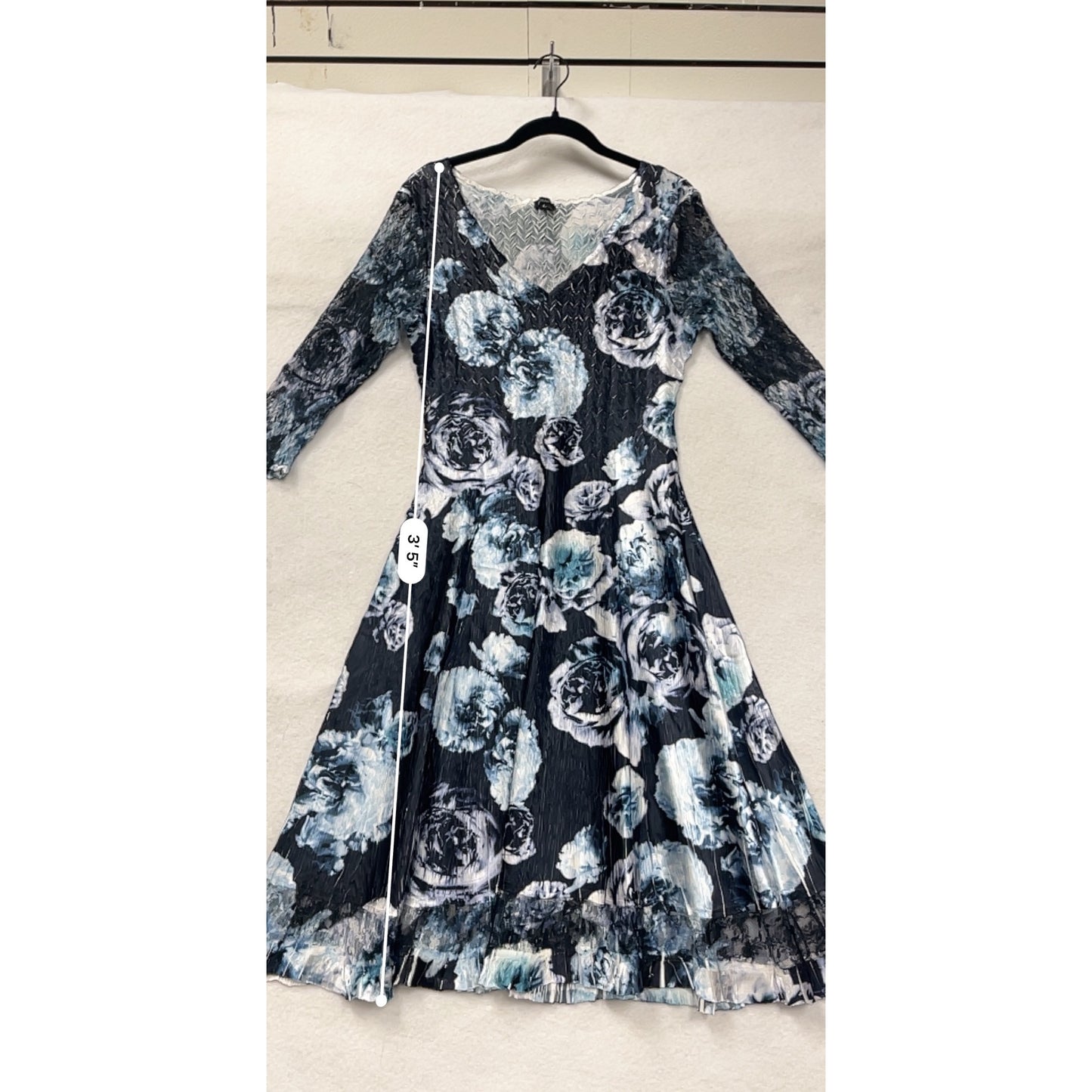 Komarov Womens Large Floral Print Lace Trim Charmeuse Dress 3/4 Lace Sleeves #6688
