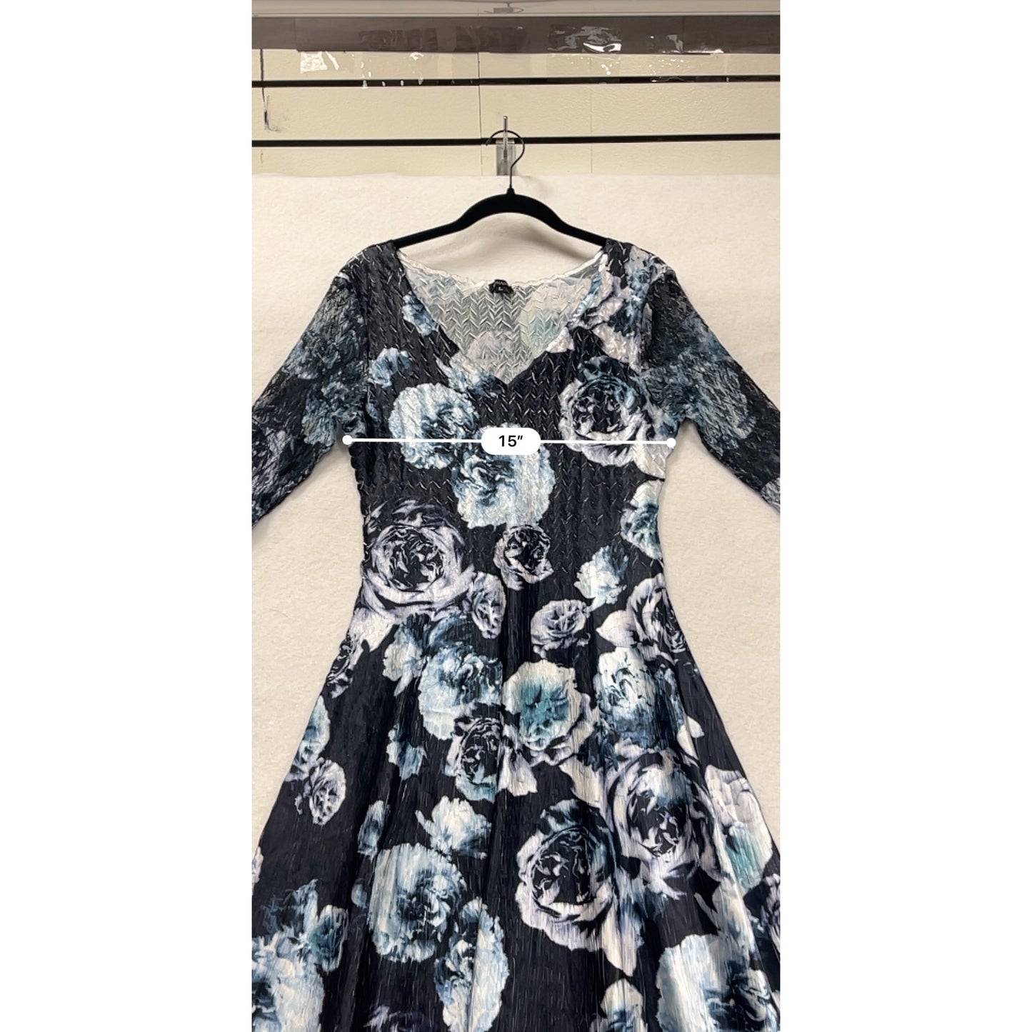 Komarov Womens Large Floral Print Lace Trim Charmeuse Dress 3/4 Lace Sleeves #6688