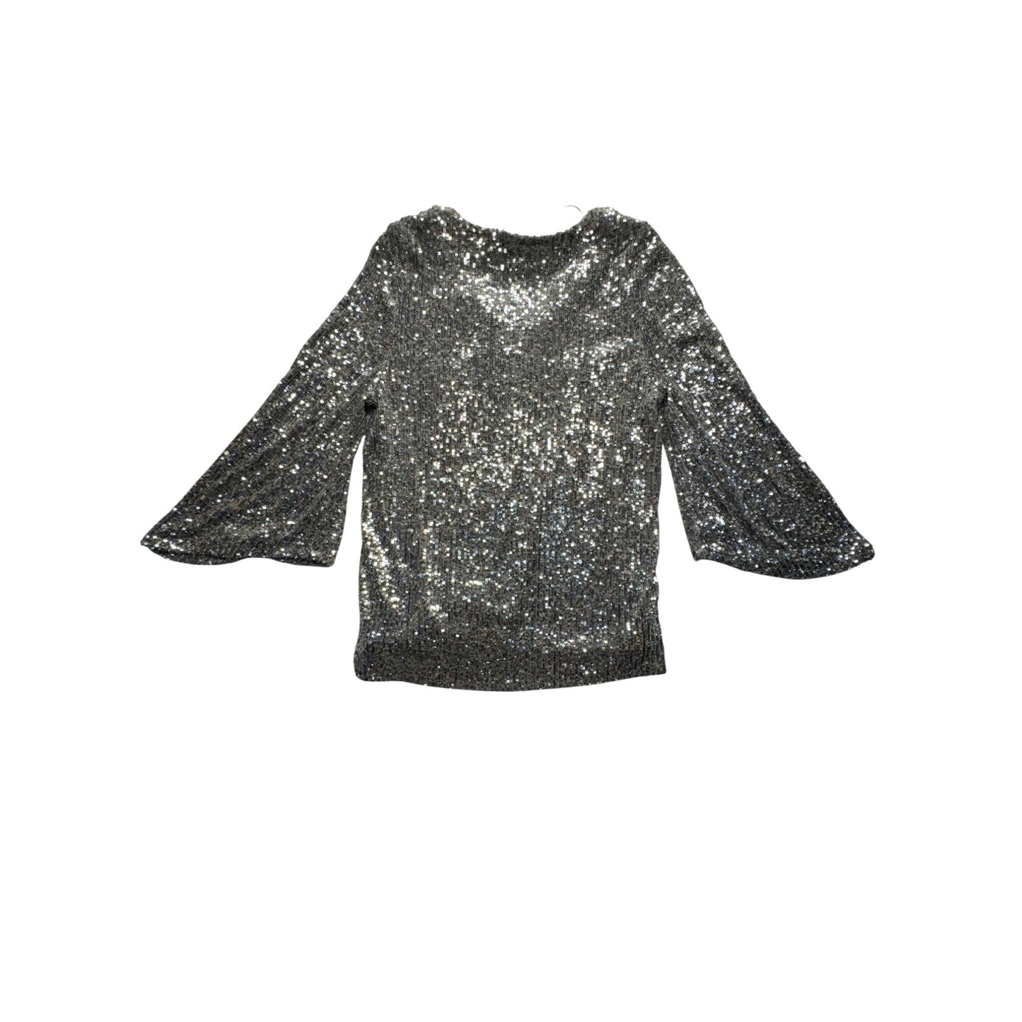 Silver Sequin Cold Shoulder Bell Sleeve Top By Cable & Gauge #7512