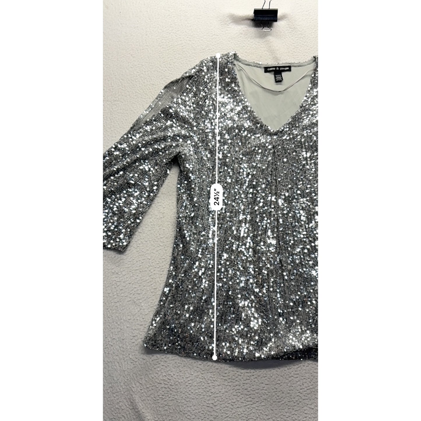Silver Sequin Cold Shoulder Bell Sleeve Top By Cable & Gauge #7512