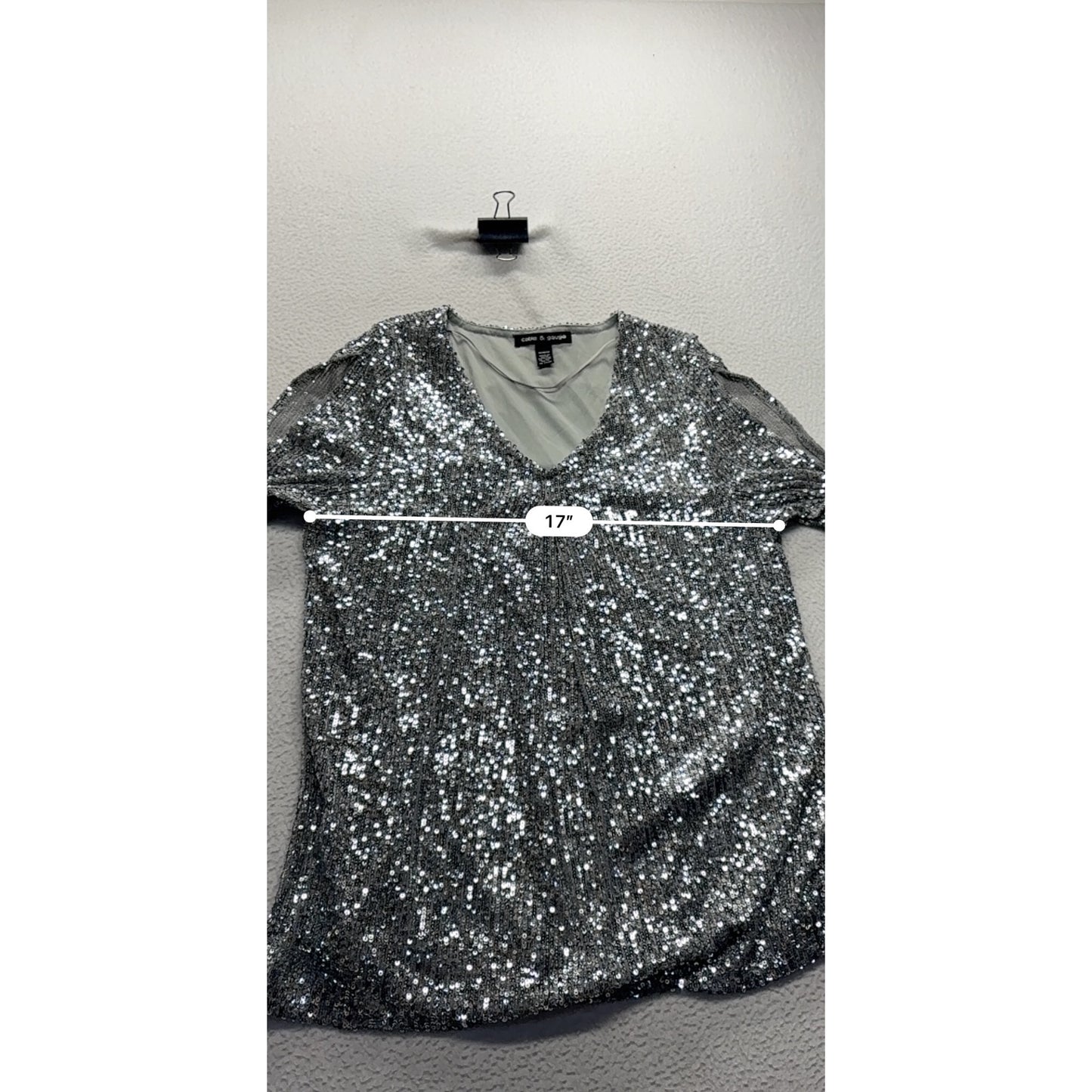 Silver Sequin Cold Shoulder Bell Sleeve Top By Cable & Gauge #7512
