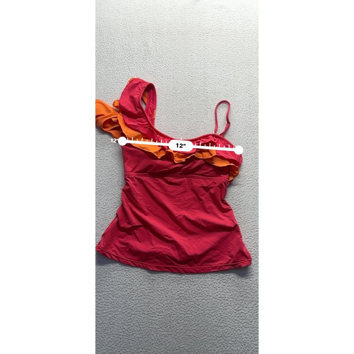 One-Shoulder Ruffle Tank Top Red & Orange Adjustable Straps XS Nylon Blend #9320