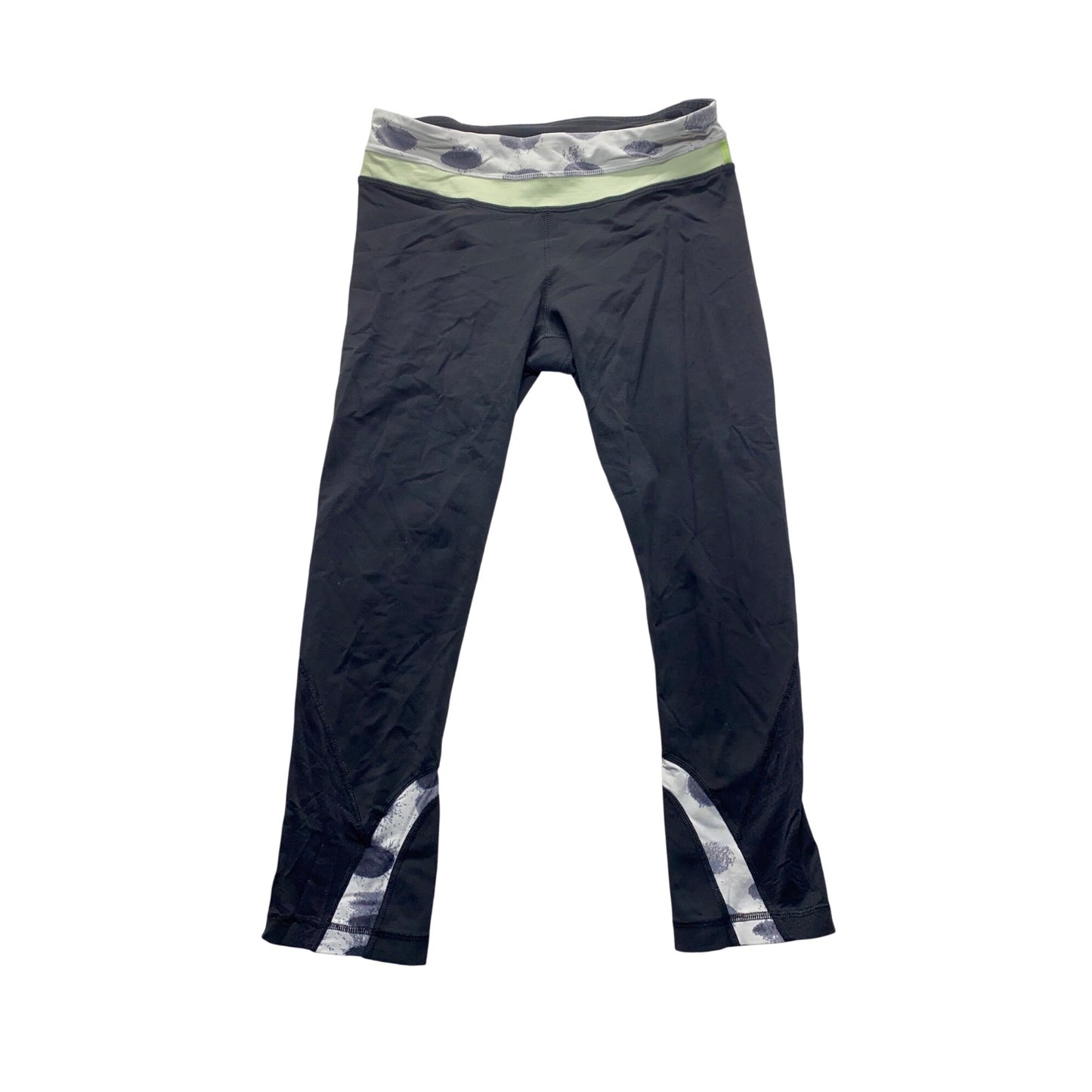 Lululemon Black Cropped Yoga Pants With Green & Gray Waistband #7334