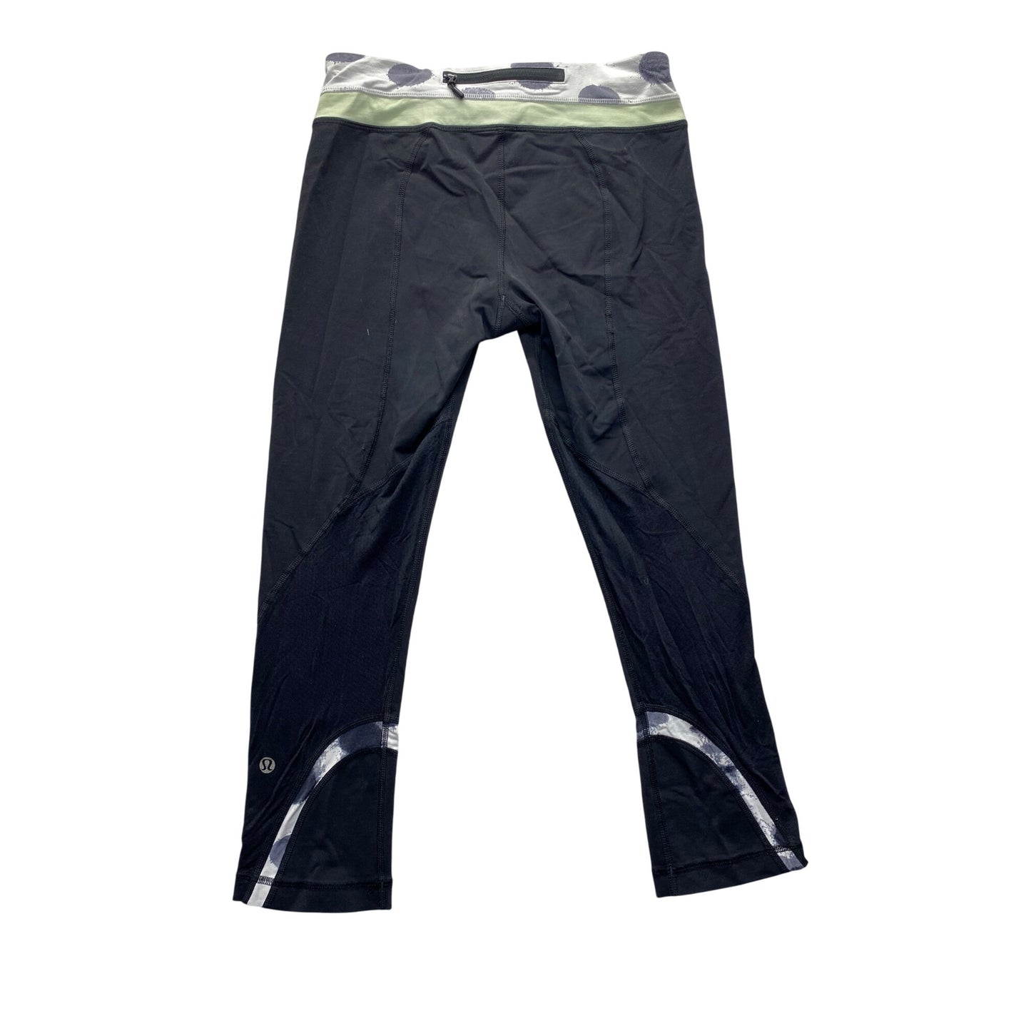 Lululemon Black Cropped Yoga Pants With Green & Gray Waistband #7334