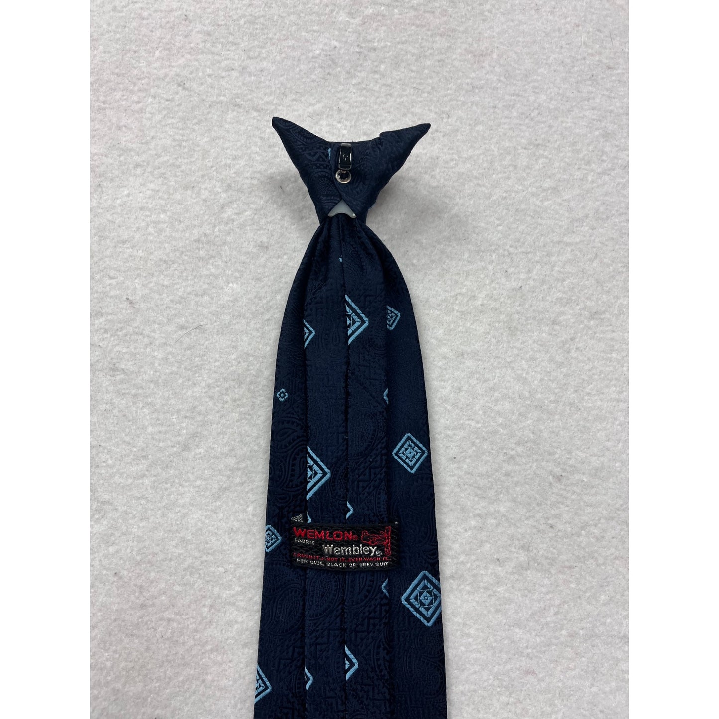 Mens Navy Blue Clip-On Tie Light Blue By Wenlon Wembley #8239