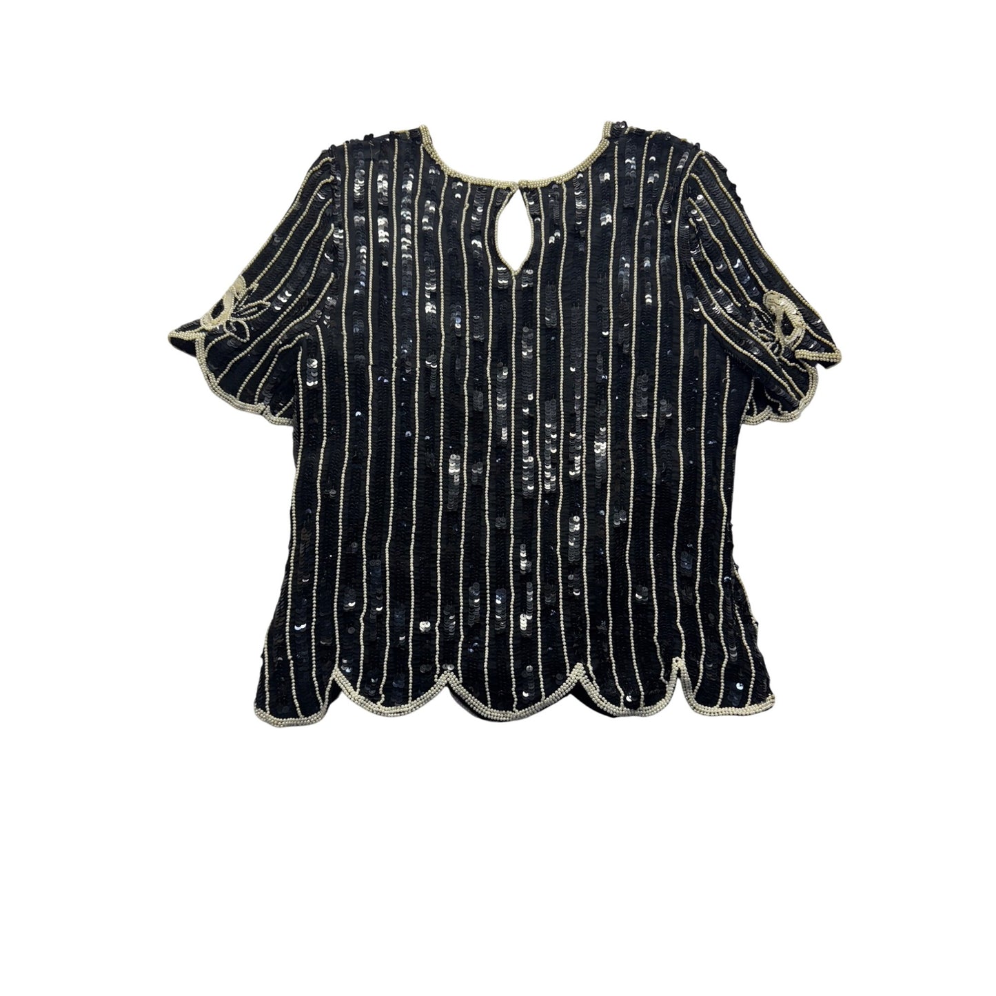 Vintage Stenay Black & Silver Sequin Embroidered Top Silk & Polyester #7961