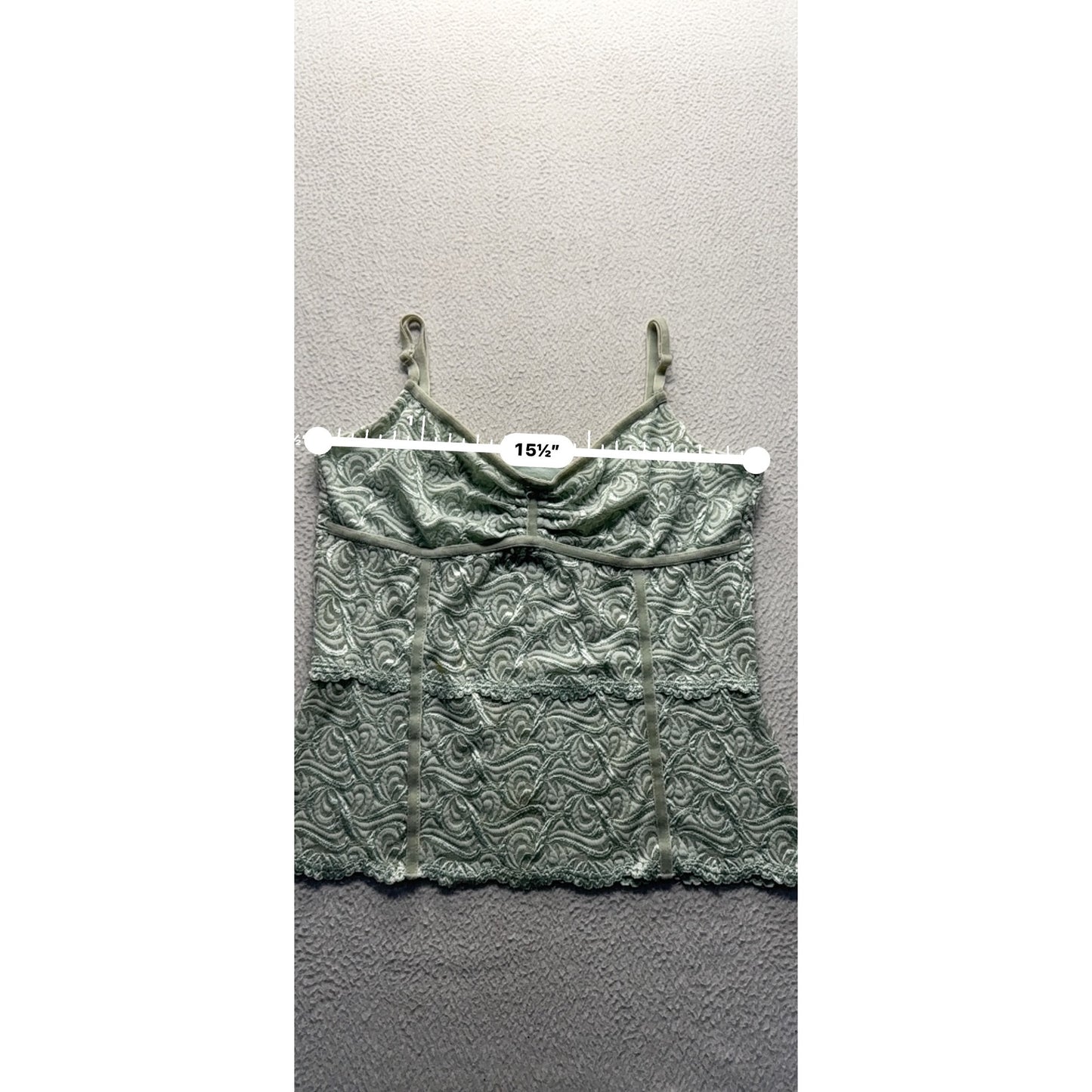 Bebe Green Lace Camisole Tank Top Nylon Blend Adjustable Straps L #9715