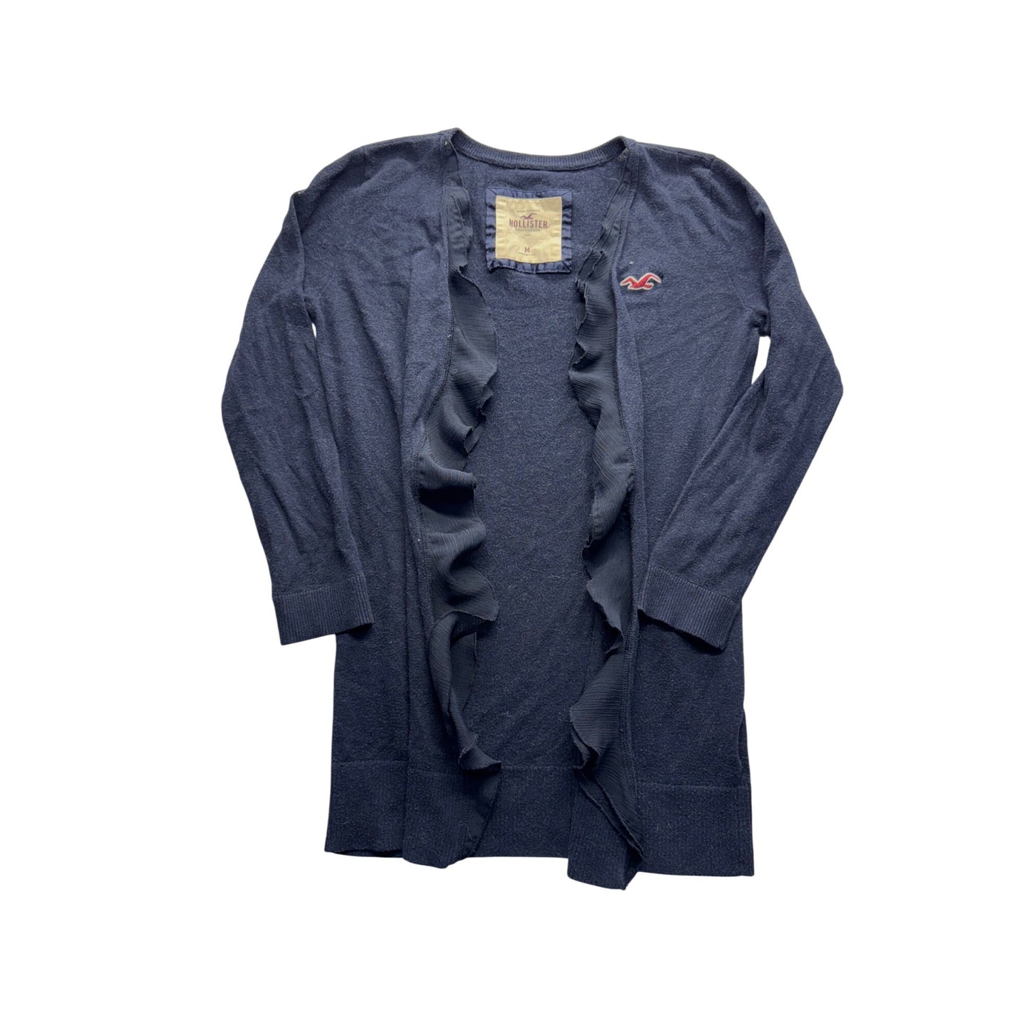 Hollister Navy Blue Ruffle Open Front Cardigan SZ M 100% Cotton #7762