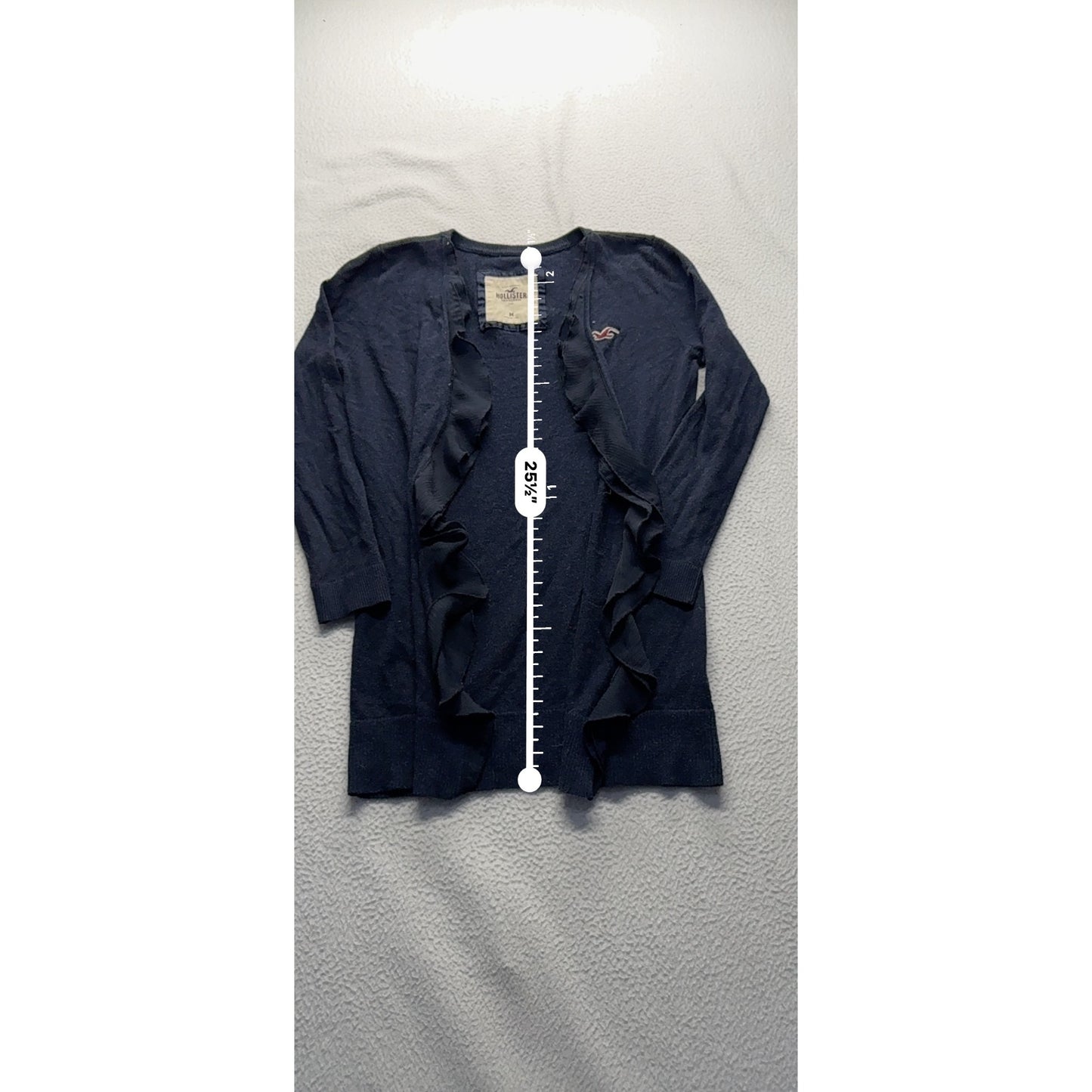 Hollister Navy Blue Ruffle Open Front Cardigan SZ M 100% Cotton #7762