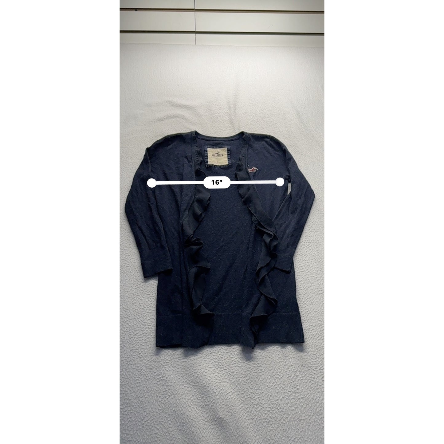 Hollister Navy Blue Ruffle Open Front Cardigan SZ M 100% Cotton #7762