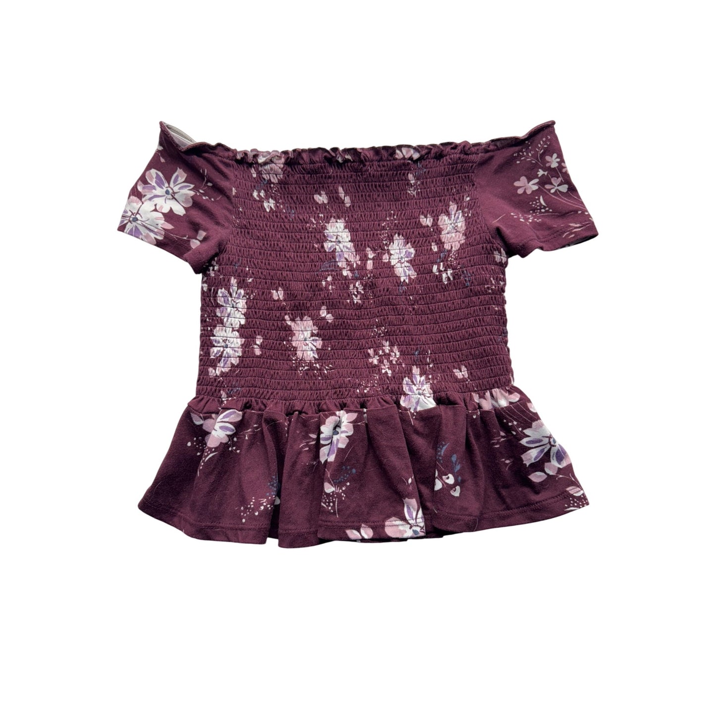 Aeropostale Burgundy Floral Smocked Off-Shoulder Top SZ S #7761