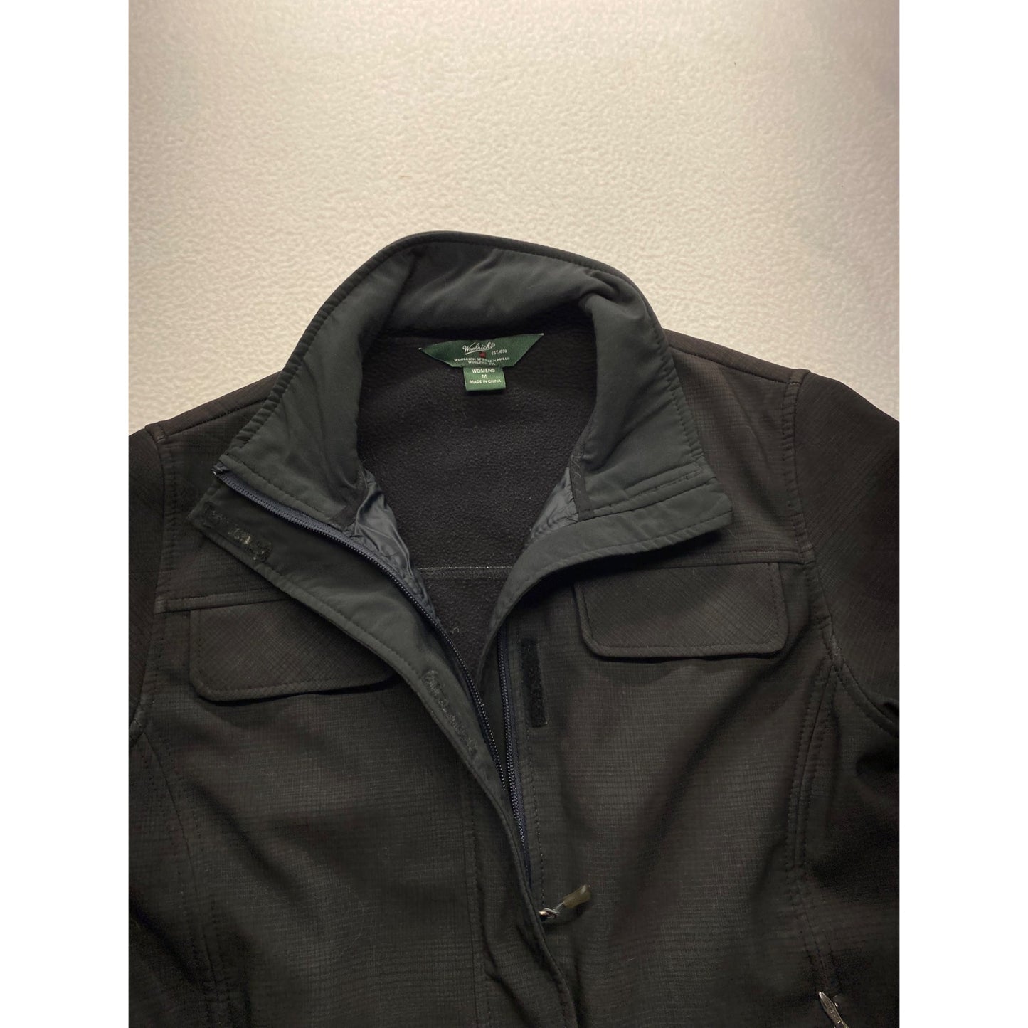 Woolrich Womens Medium Black Polyester Coat Jacket With Stand Collar & Buttoned Cuffs #7095