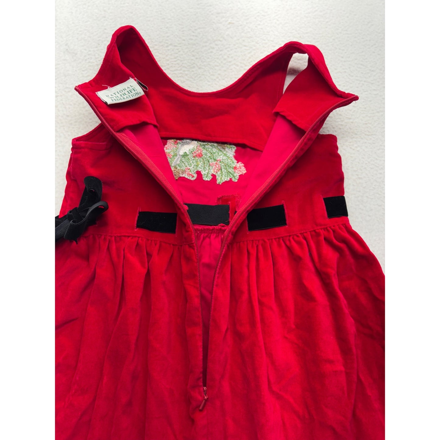 Vintage National Wildlife Federation Red Velvet Kids Dress #7652