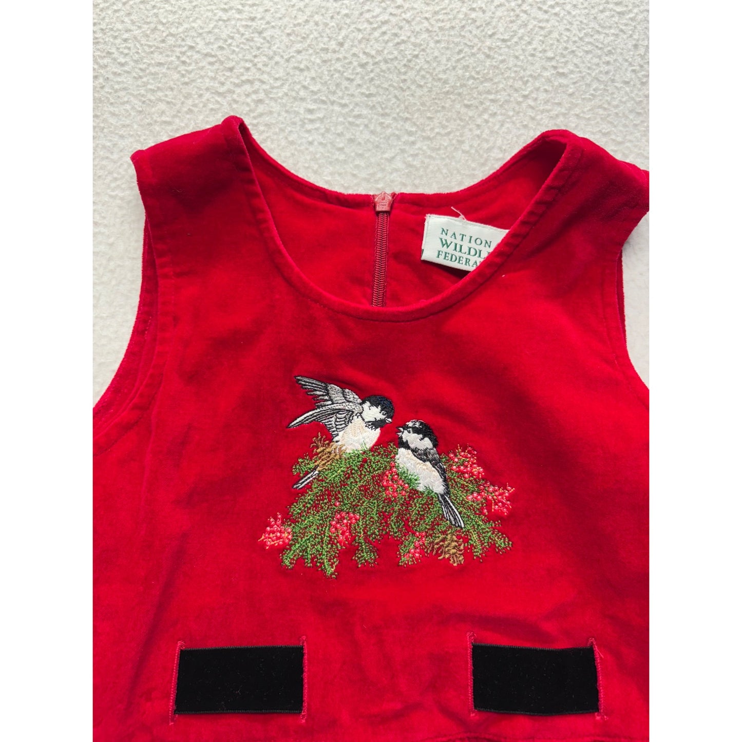 Vintage National Wildlife Federation Red Velvet Kids Dress #7652