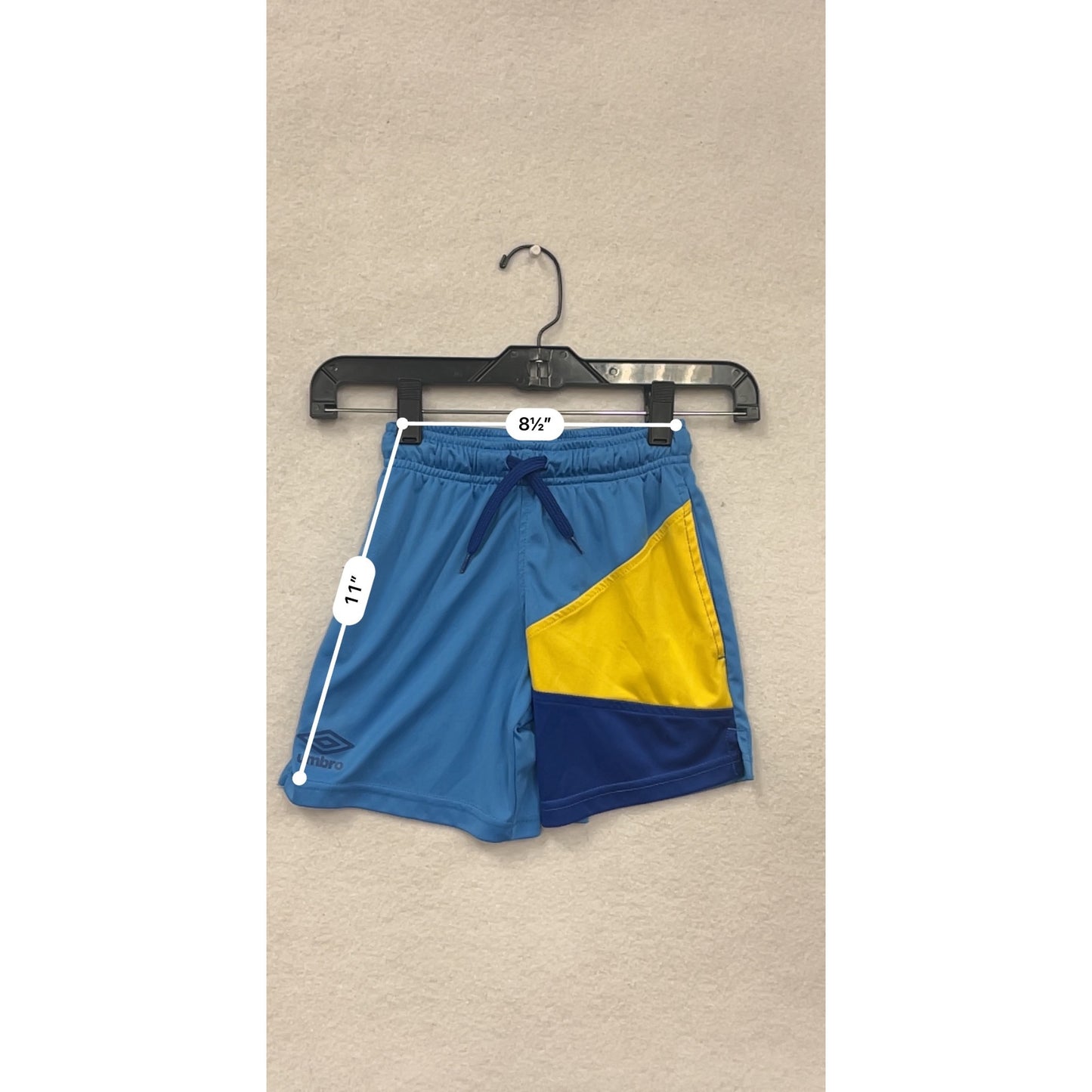 Umbro Boys XS 4/5 Athletic Shorts Blue/Yellow Colorblock Design #6678