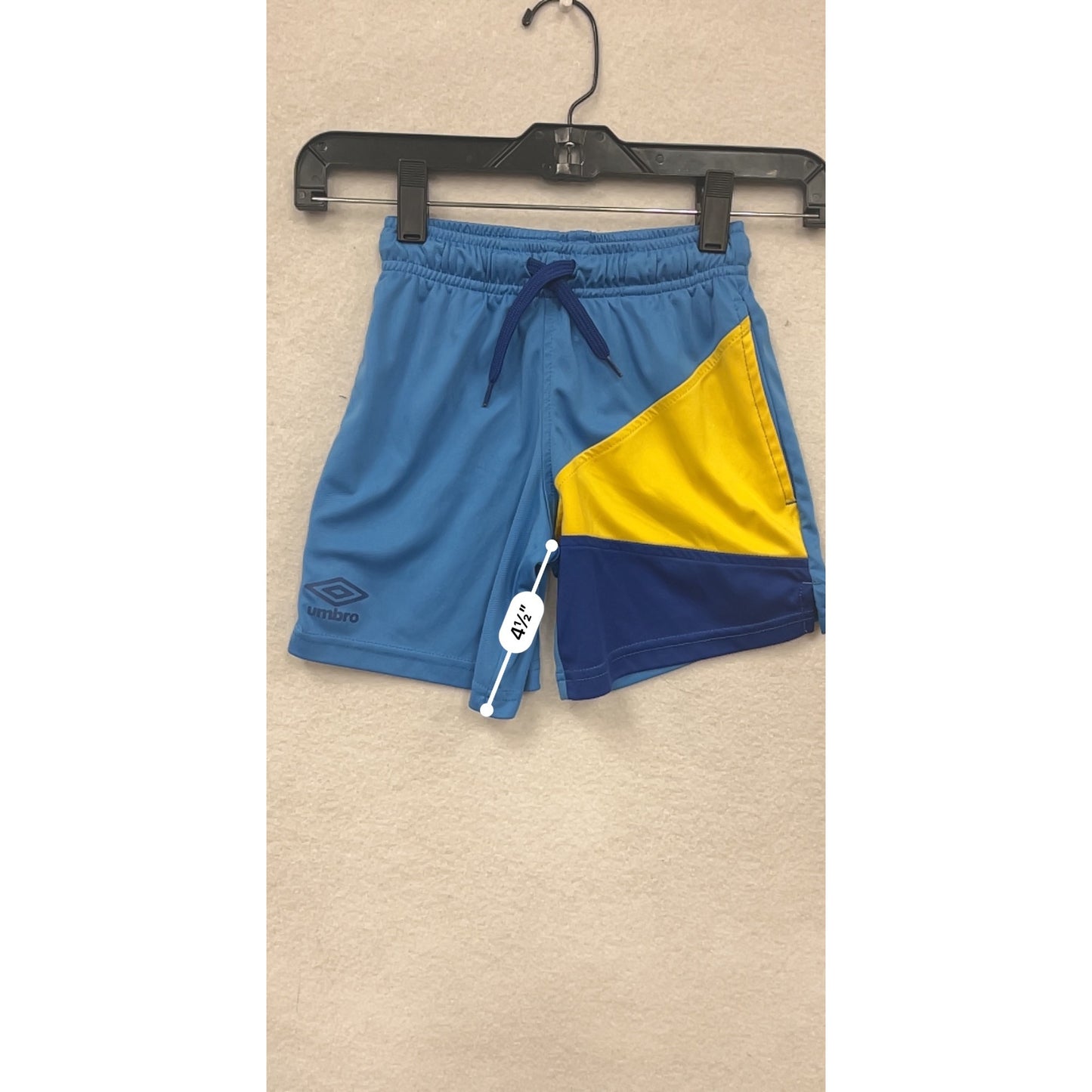 Umbro Boys XS 4/5 Athletic Shorts Blue/Yellow Colorblock Design #6678