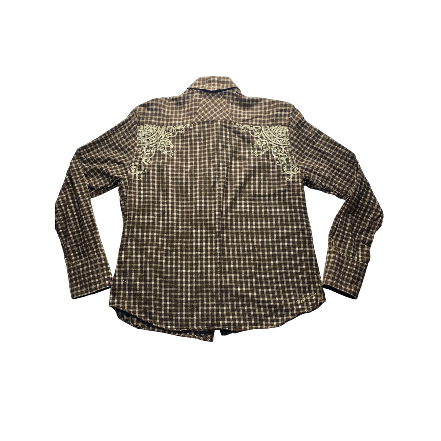 English Laundry Mens Brown Plaid Embroidered Button-Up Shirt #5884