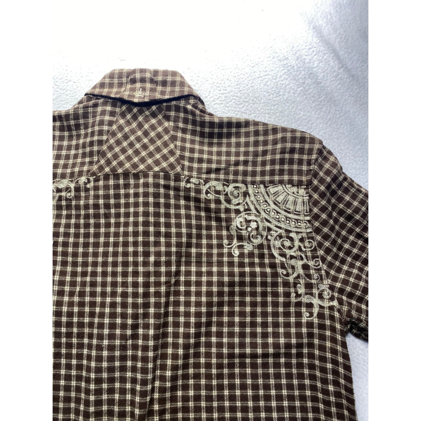English Laundry Mens Brown Plaid Embroidered Button-Up Shirt #5884
