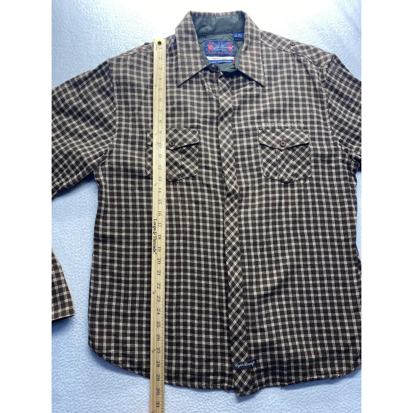 English Laundry Mens Brown Plaid Embroidered Button-Up Shirt #5884