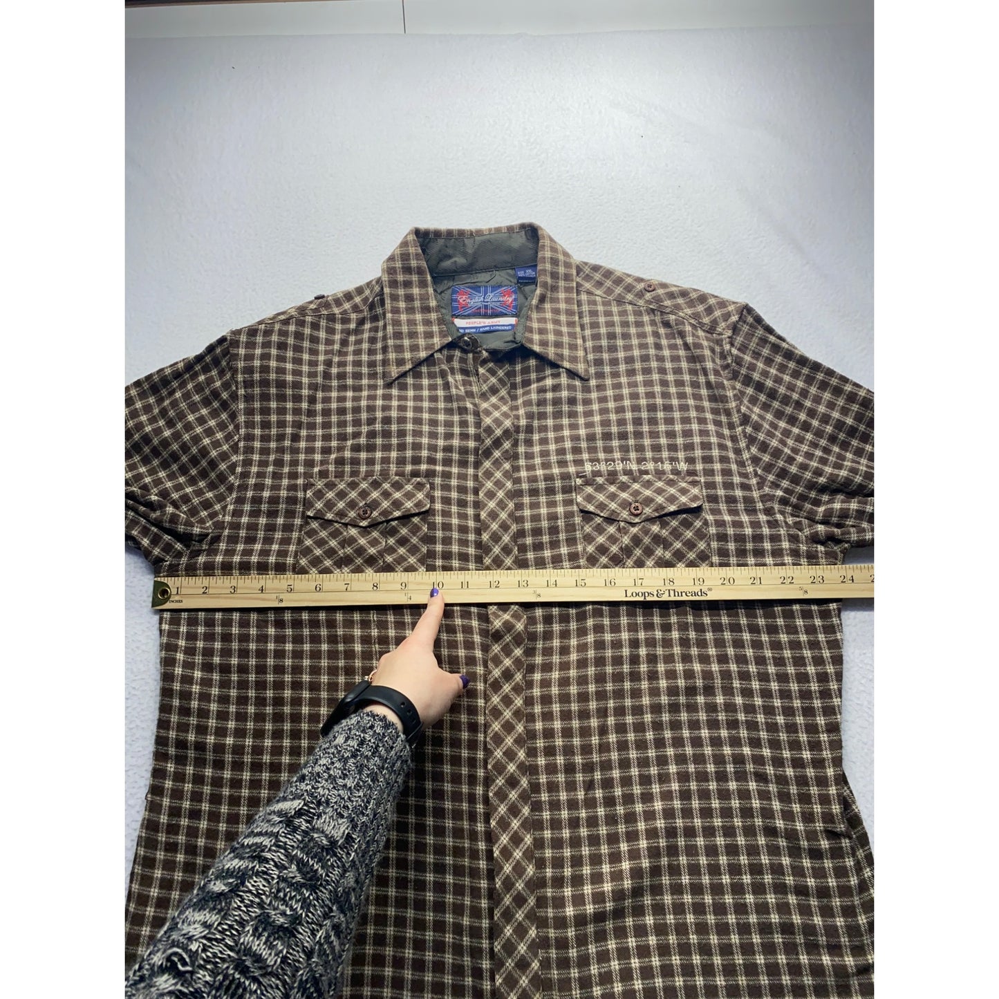 English Laundry Mens Brown Plaid Embroidered Button-Up Shirt #5884