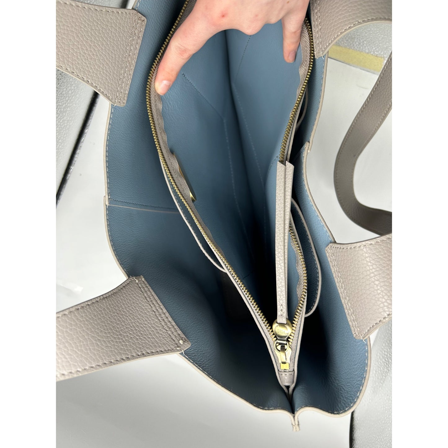 Gray Leather Tote Bag With Dual Handles & Spacious Interior #6643