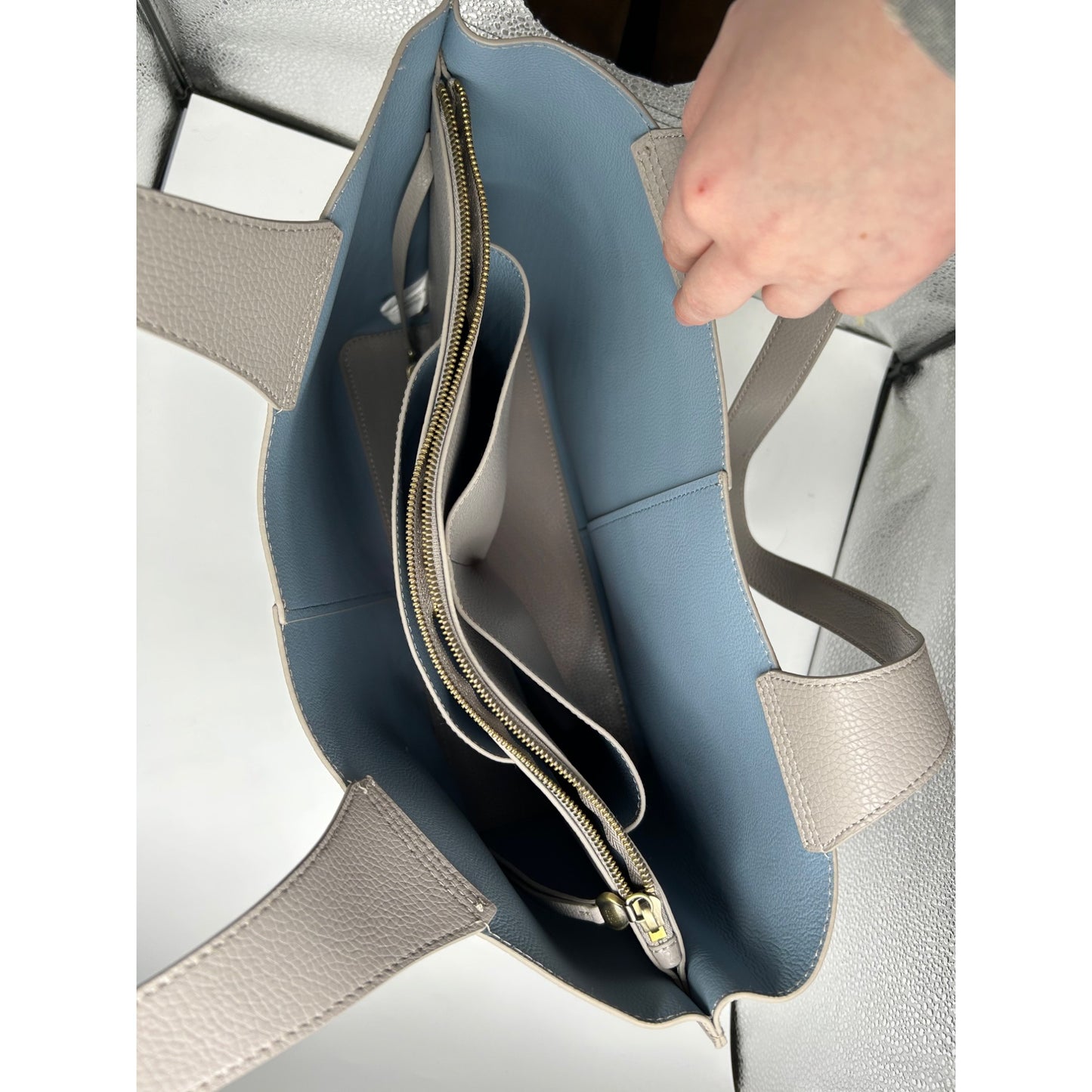 Gray Leather Tote Bag With Dual Handles & Spacious Interior #6643