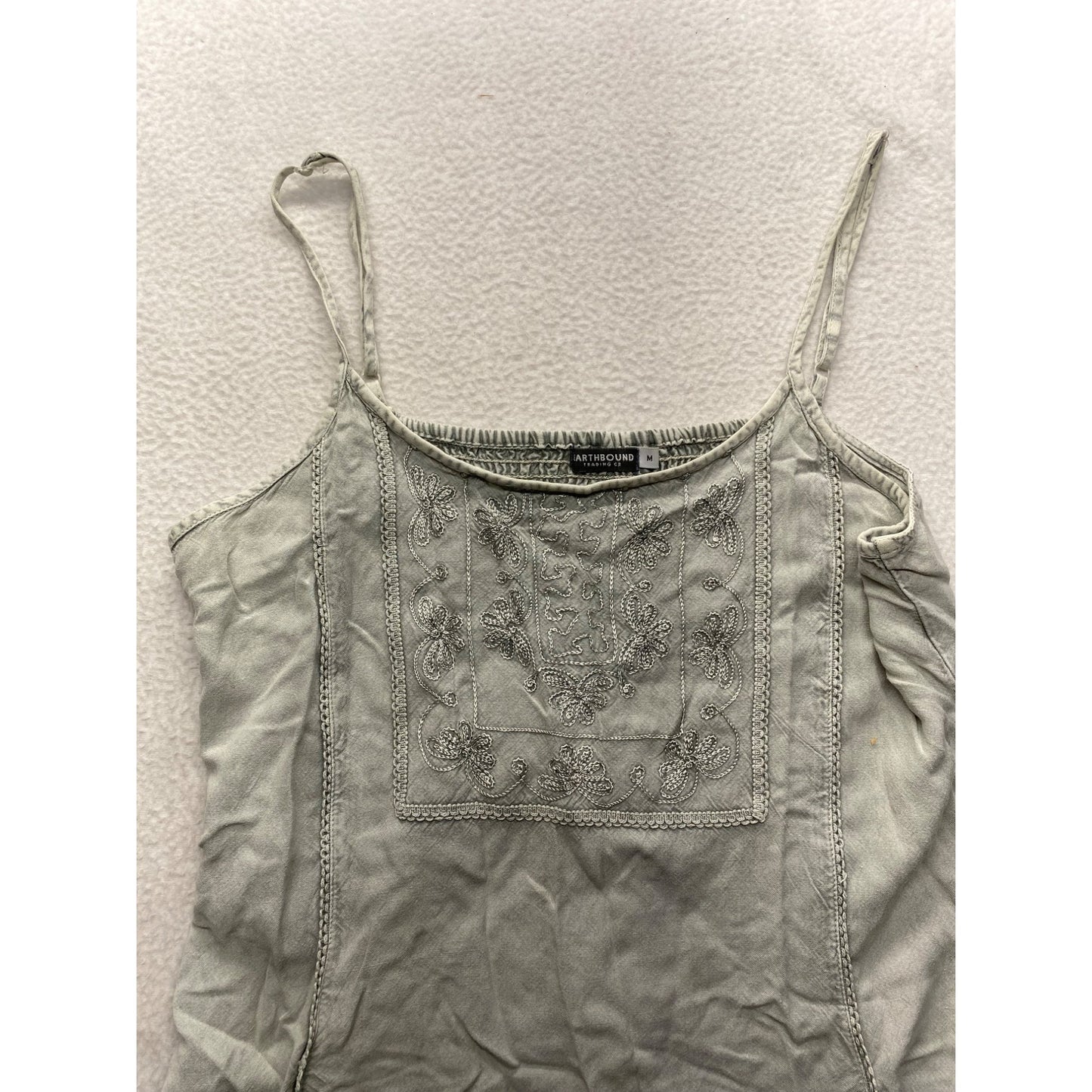 Earthbound Trading Co. Gray Embroidered Sleeveless Dress With Pockets #7331