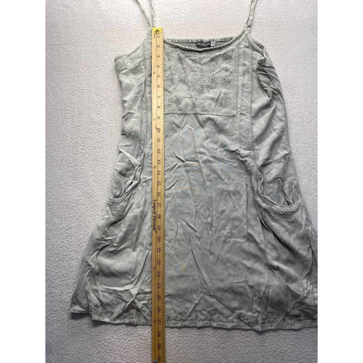 Earthbound Trading Co. Gray Embroidered Sleeveless Dress With Pockets #7331