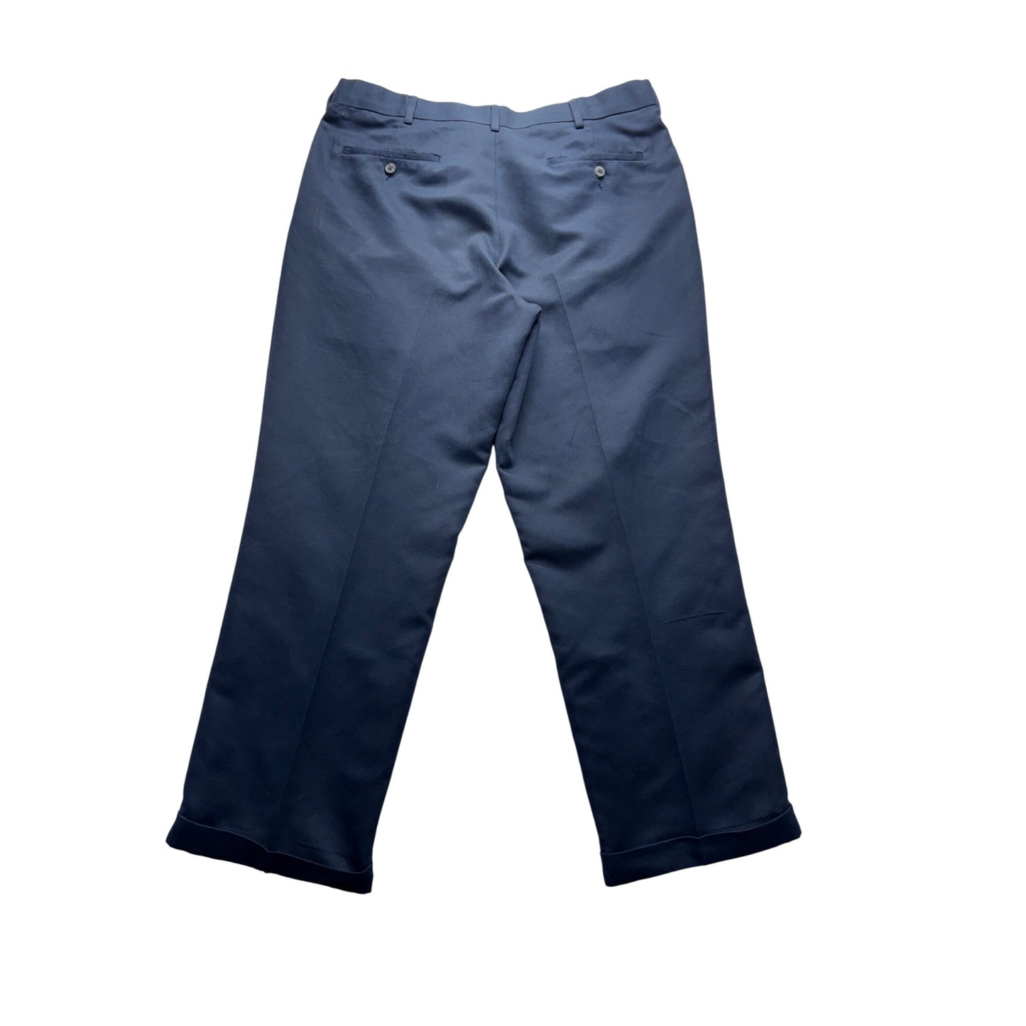 Mens Navy Blue Savane Trousers With Cuffed Hemline & Front Zip Closure #7785